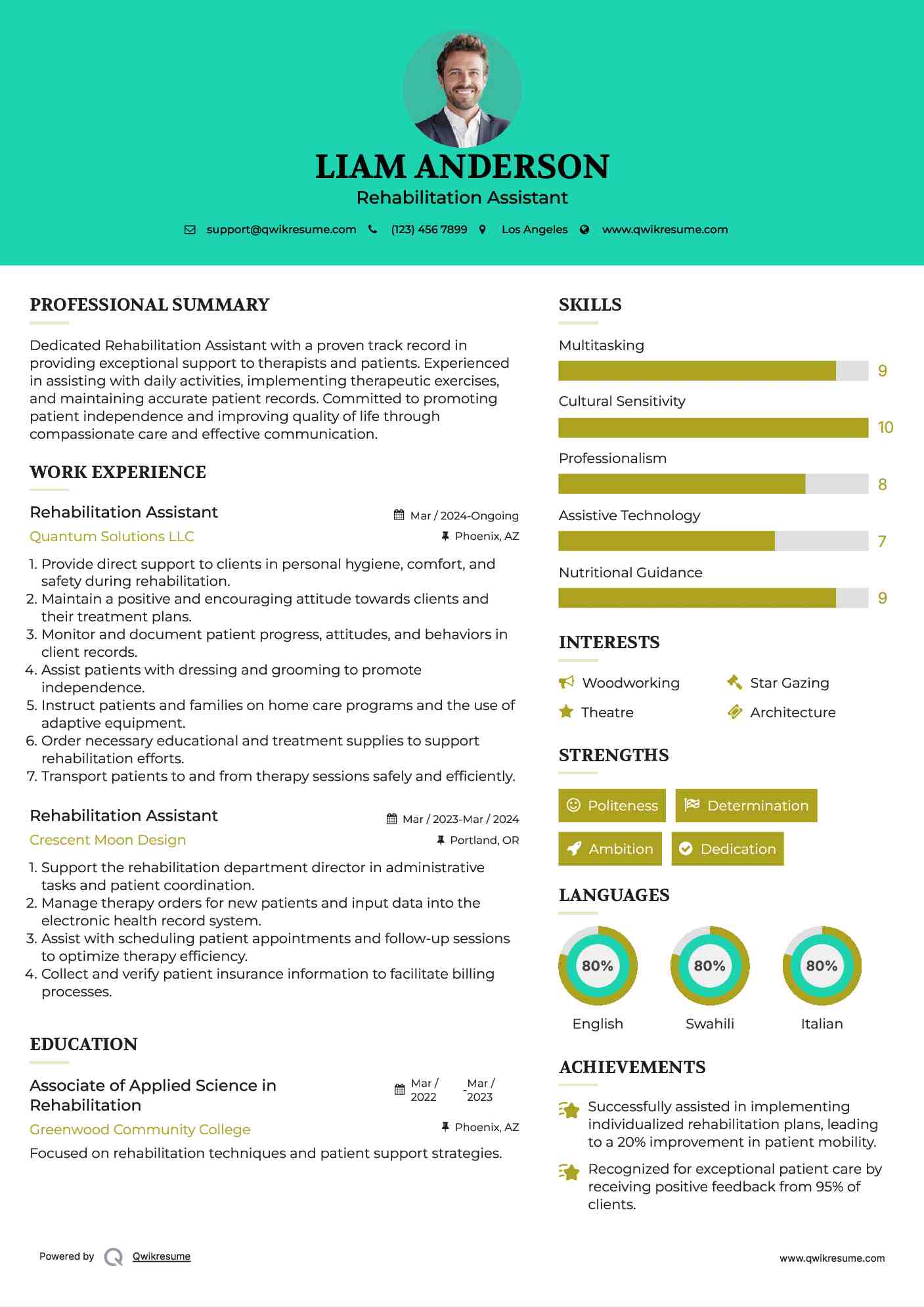 Rehabilitation Assistant Resume Model