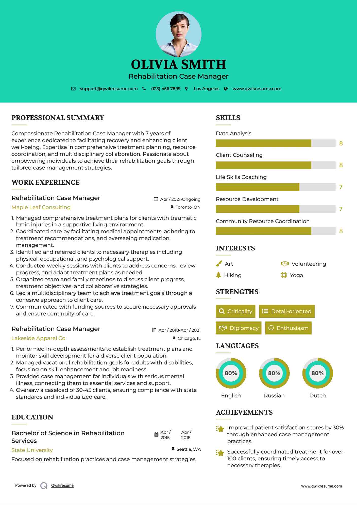 Rehabilitation Case Manager Resume Sample