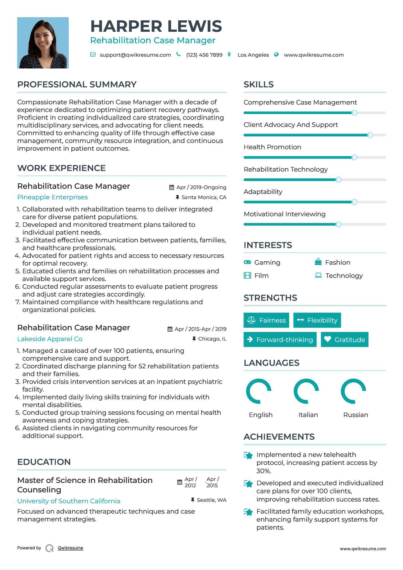 Rehabilitation Case Manager Resume Example