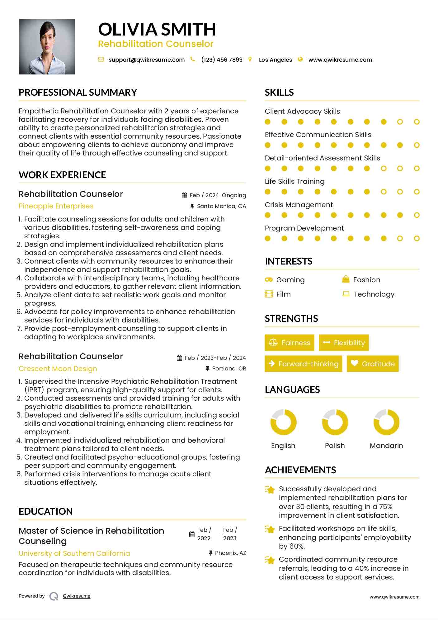 Rehabilitation Counselor Resume Model