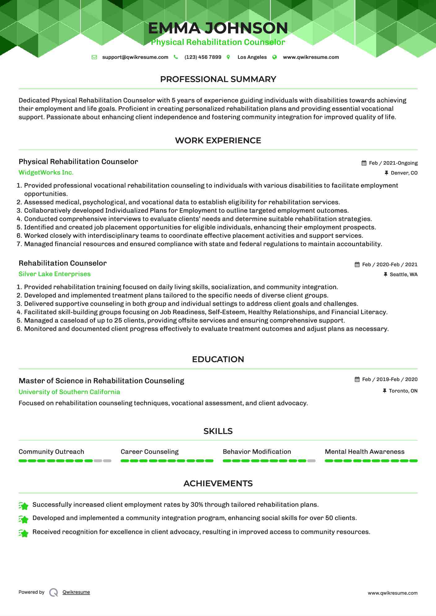 Physical Rehabilitation Counselor Resume Template