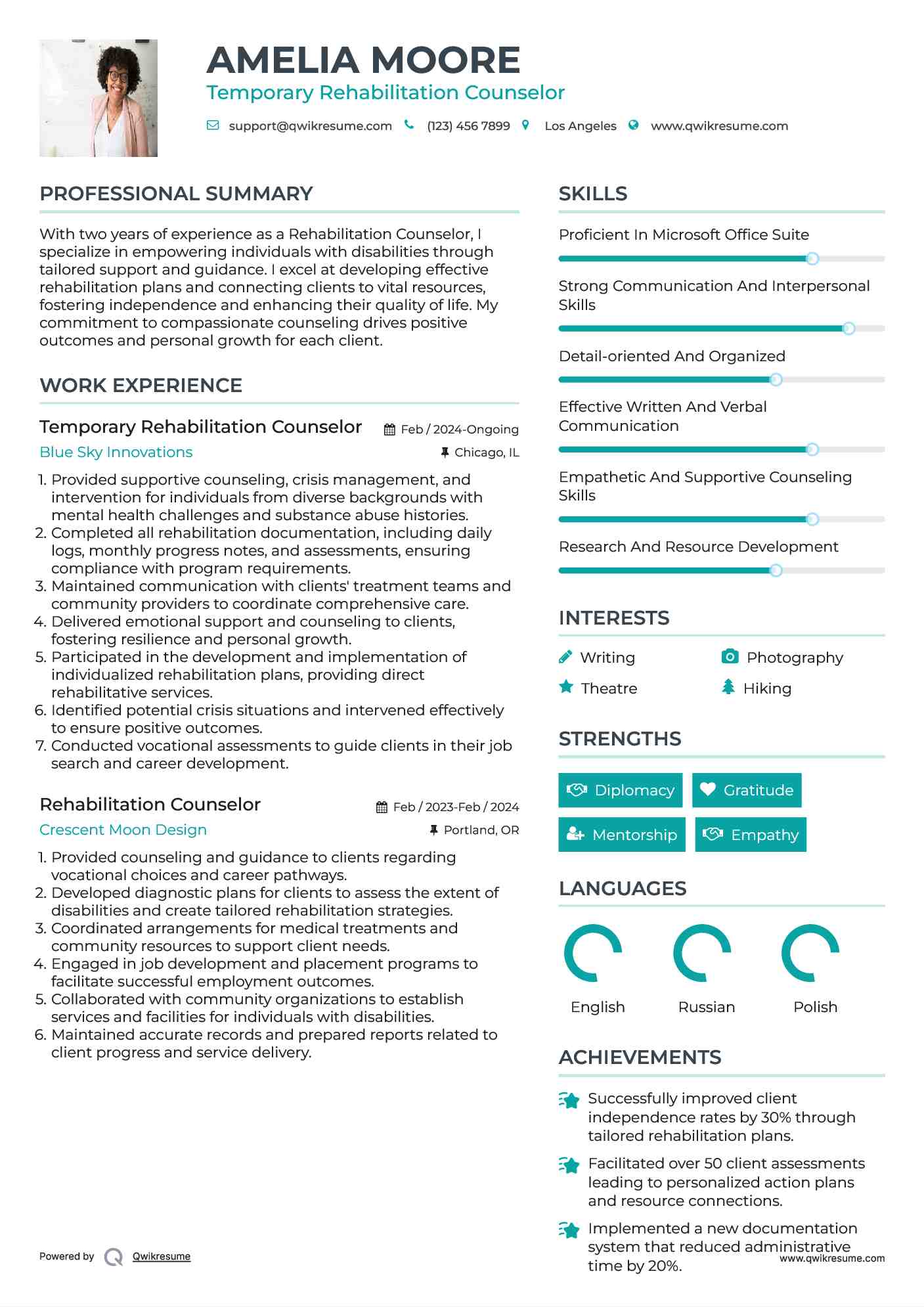 Temporary Rehabilitation Counselor Resume Model