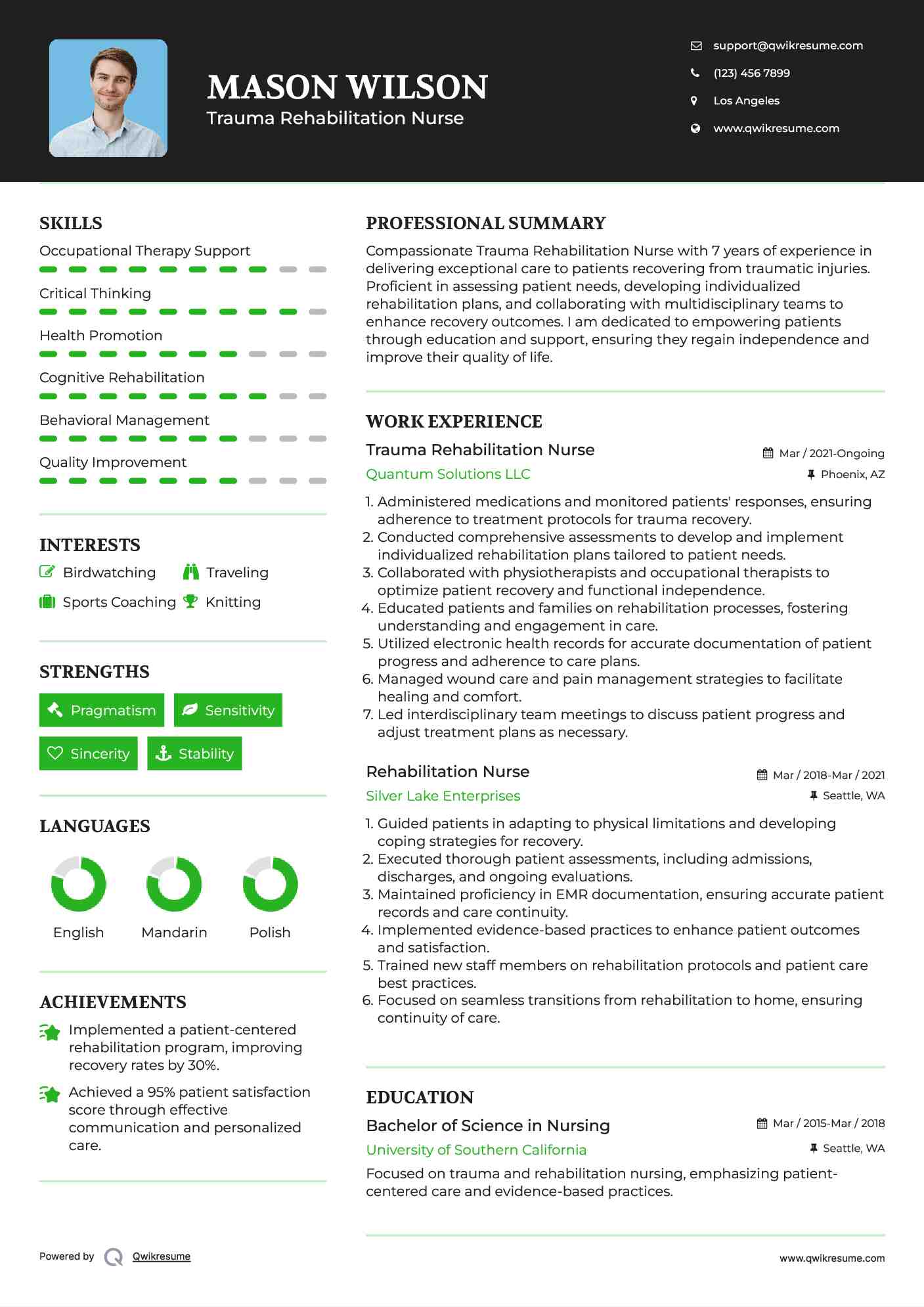 Trauma Rehabilitation Nurse Resume Model
