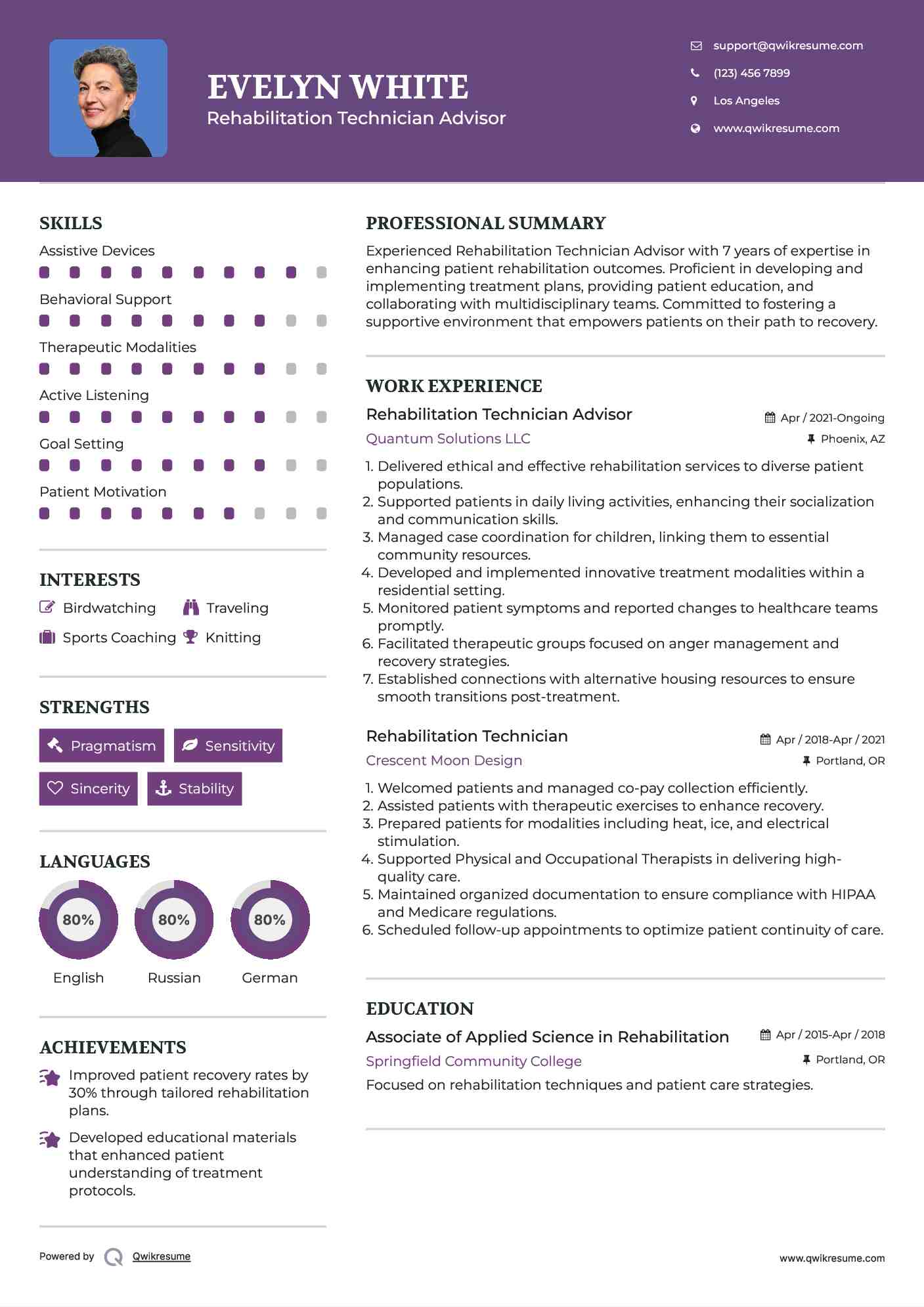 Rehabilitation Technician Advisor Resume Model