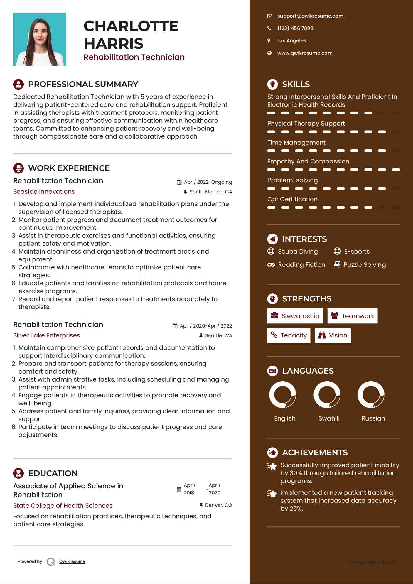 Rehabilitation Technician Resume Format