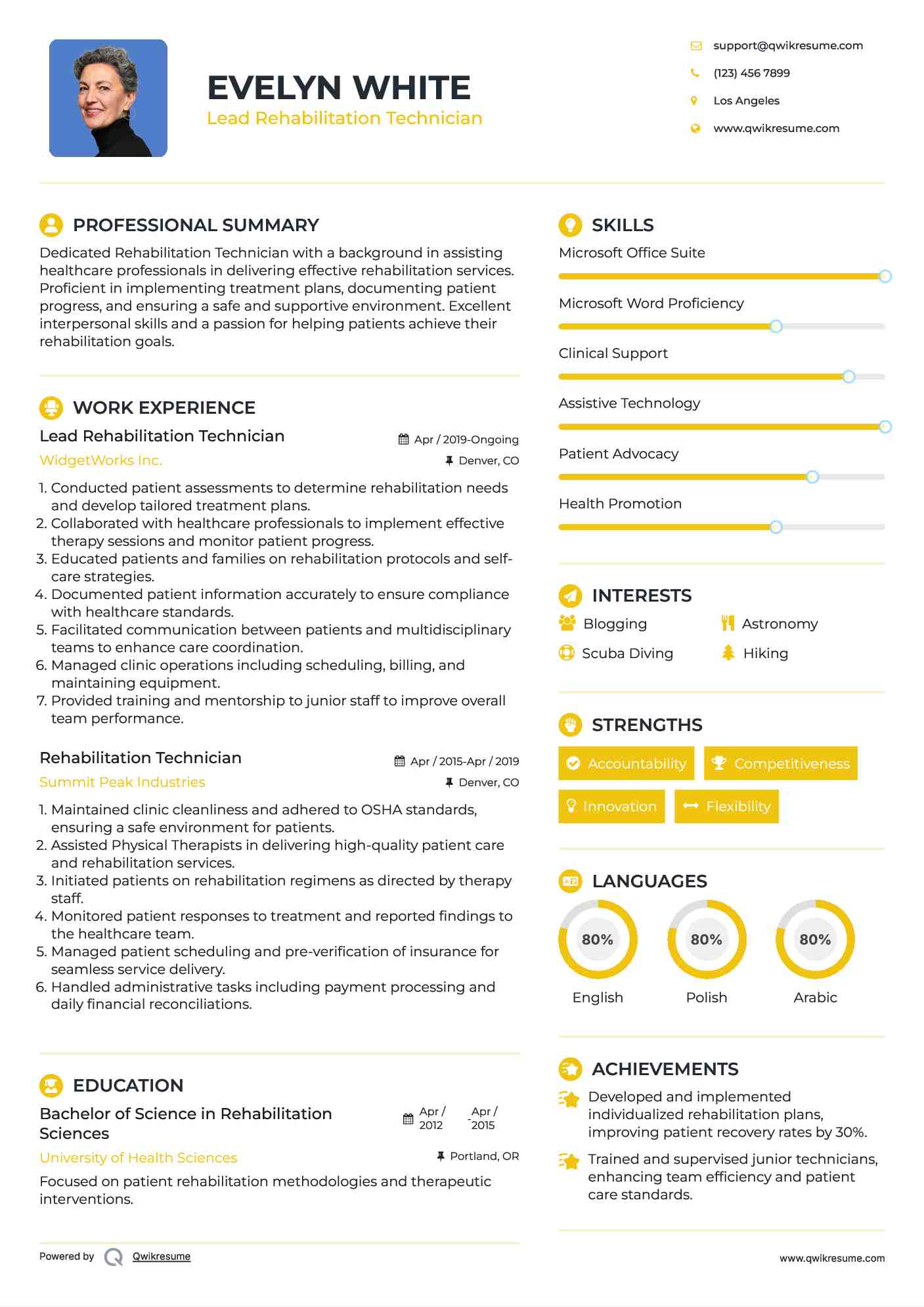 Lead Rehabilitation Technician Resume Model