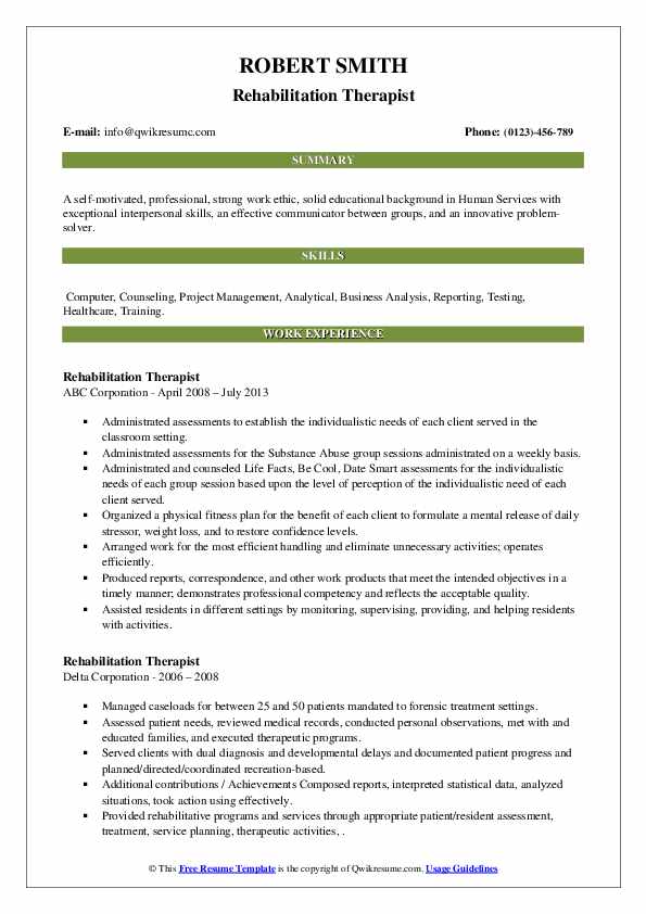 Rehabilitation Therapist Resume Samples QwikResume