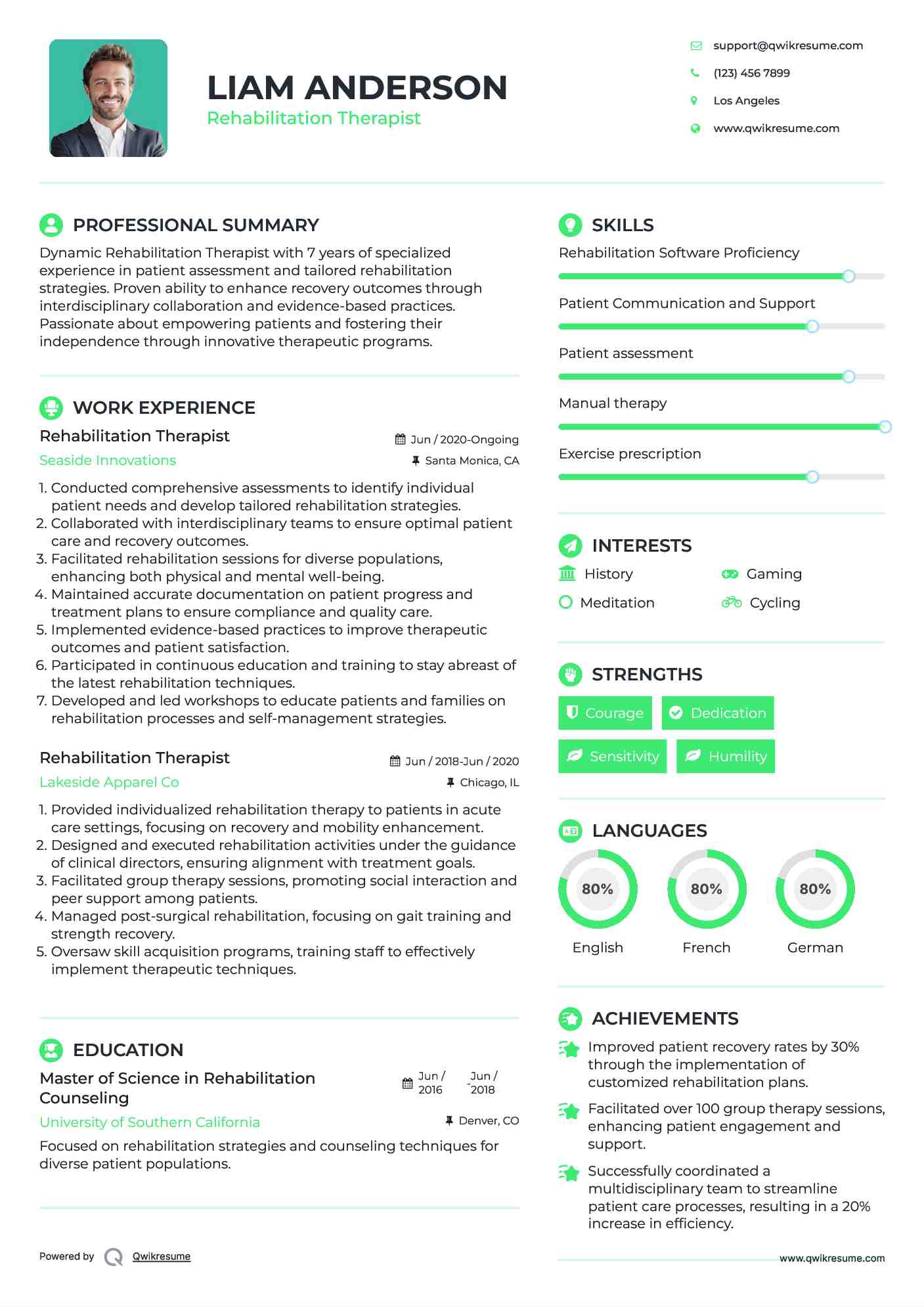 Rehabilitation Therapist Resume Template