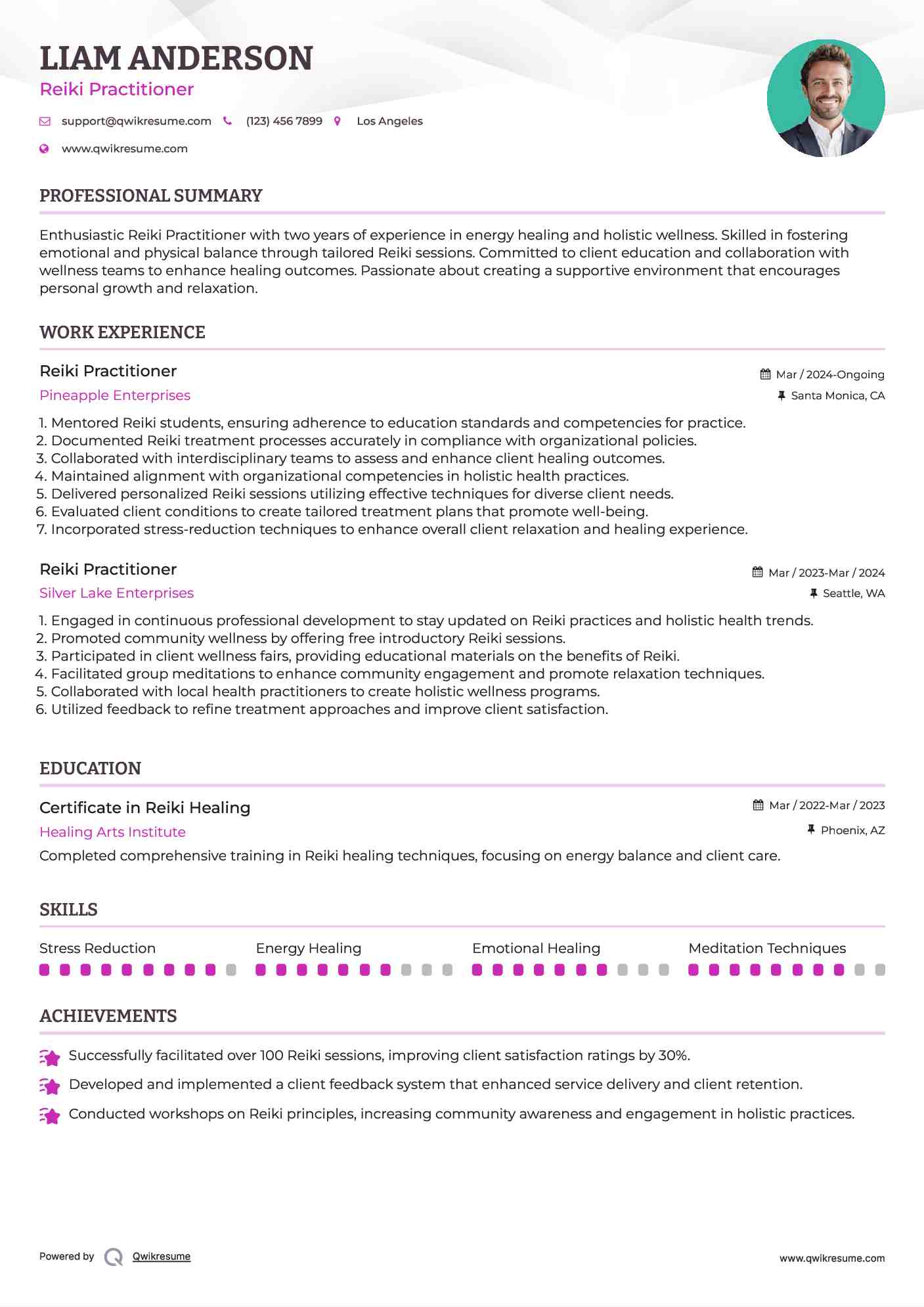 Reiki Practitioner Resume Example