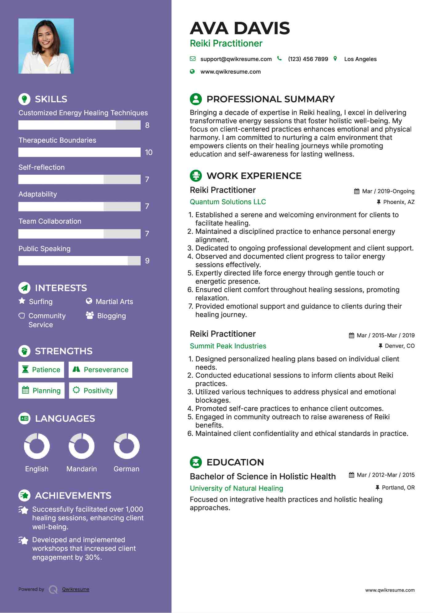 Reiki Practitioner Resume Sample
