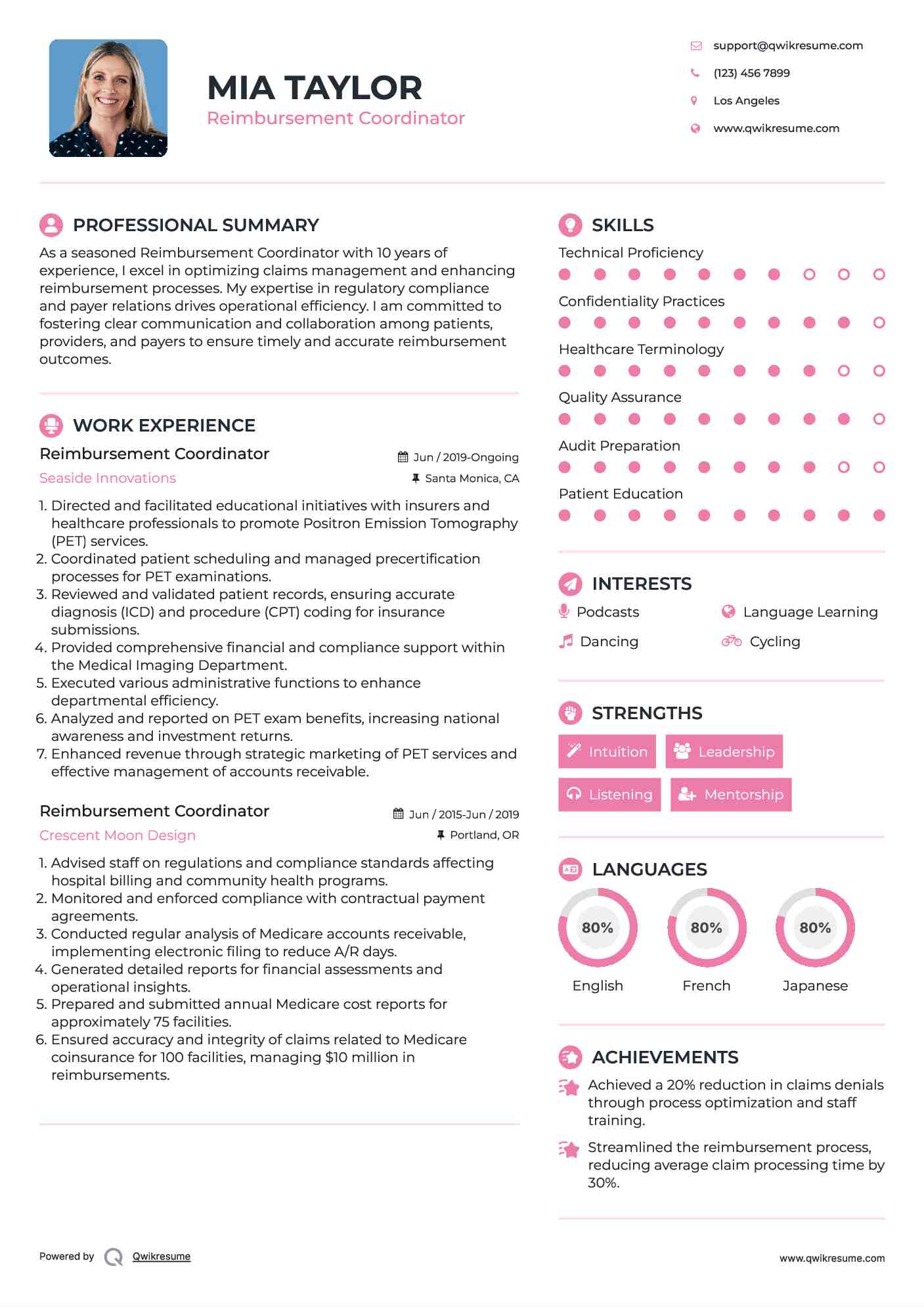 Reimbursement Coordinator Resume Format