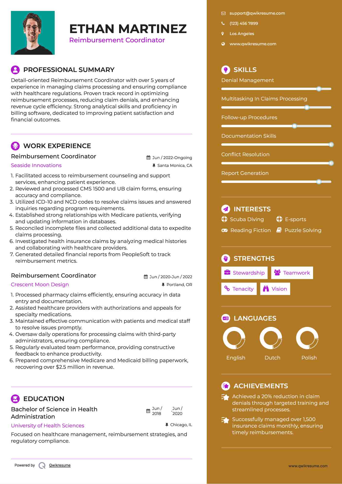 Reimbursement Coordinator Resume Example