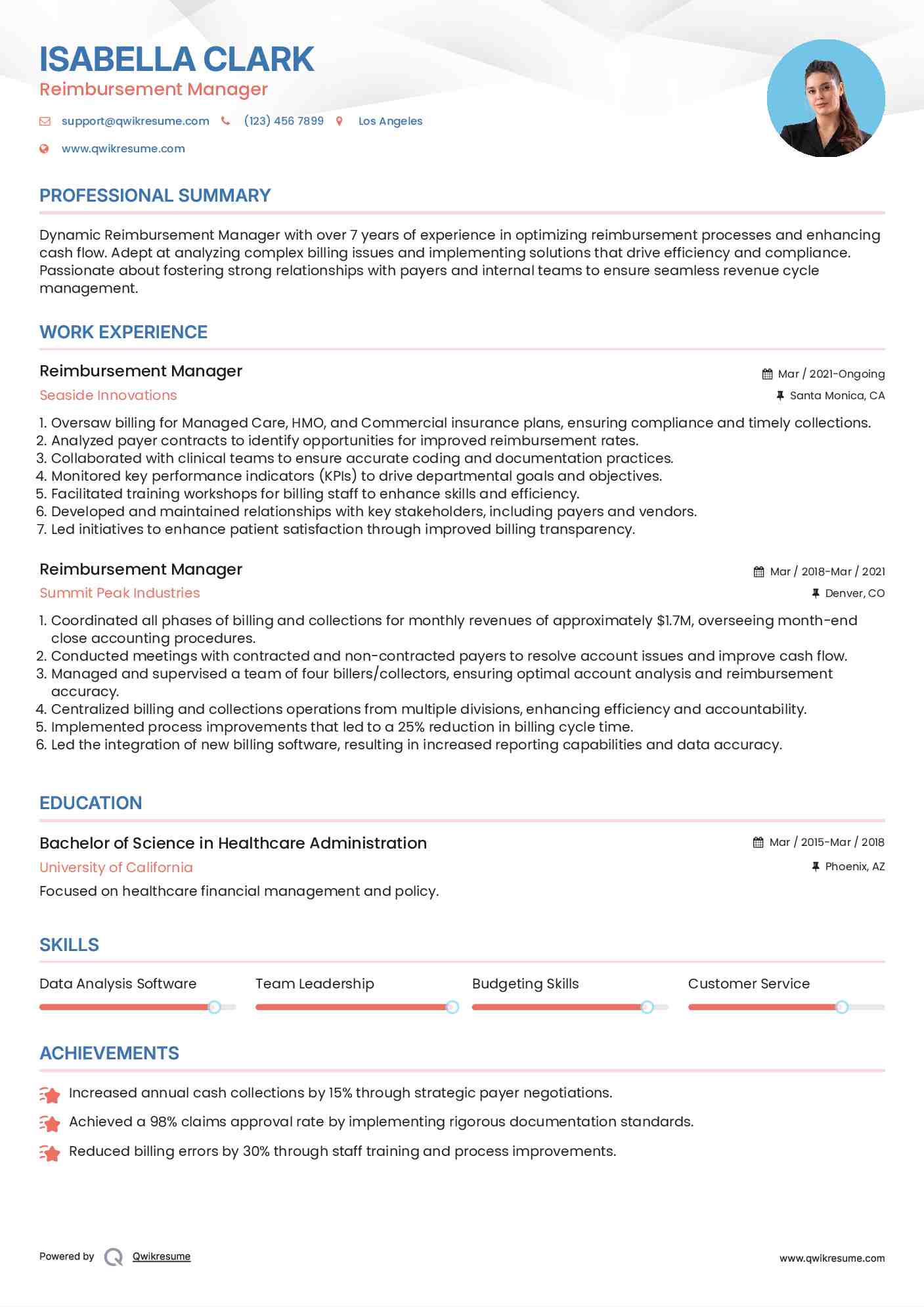 Reimbursement Manager Resume Template