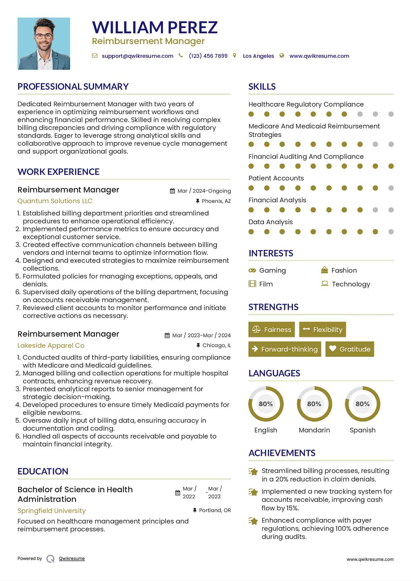 Reimbursement Manager Resume Example