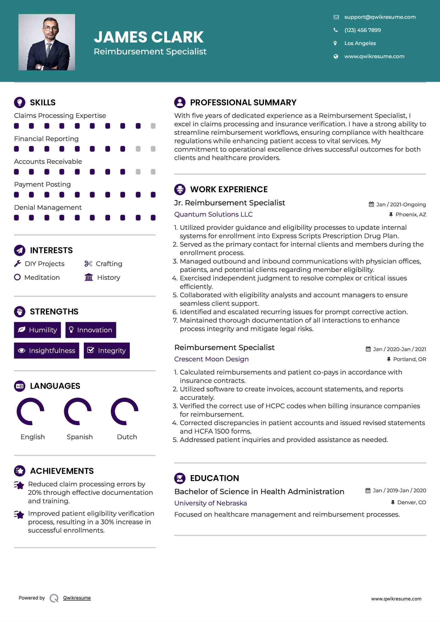 Jr. Reimbursement Specialist Resume Sample