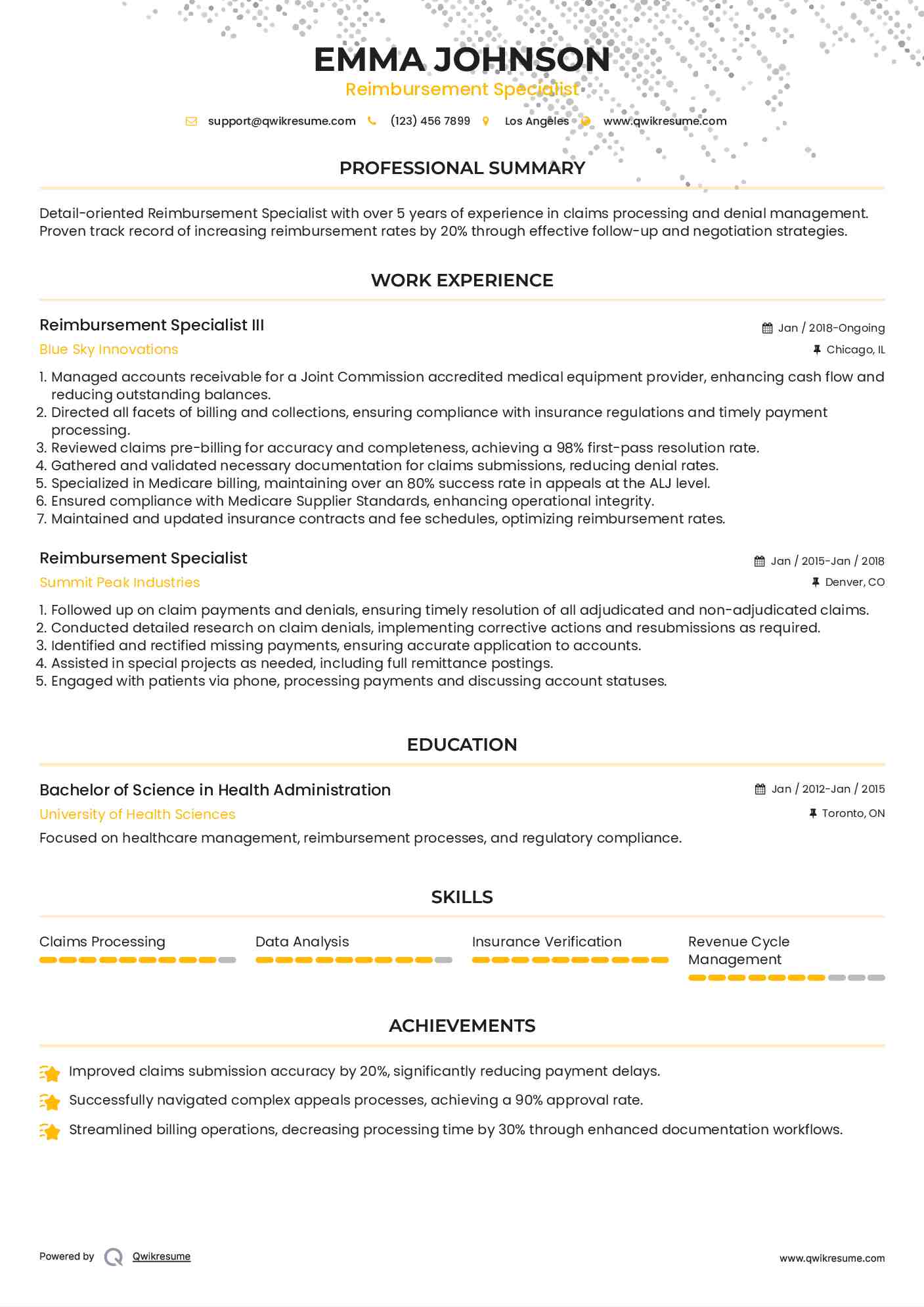 Reimbursement Specialist III Resume Template