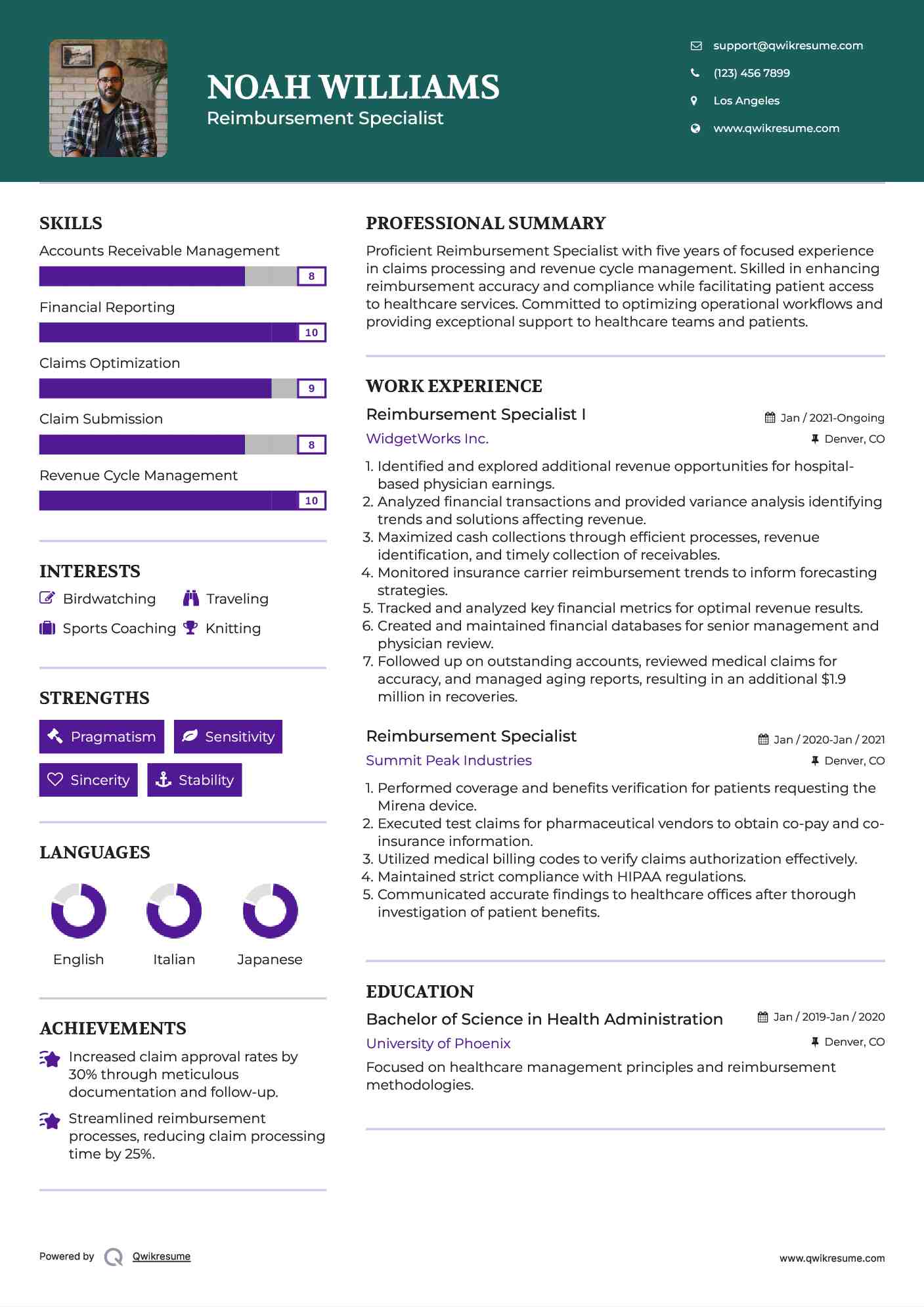 Reimbursement Specialist I Resume Example
