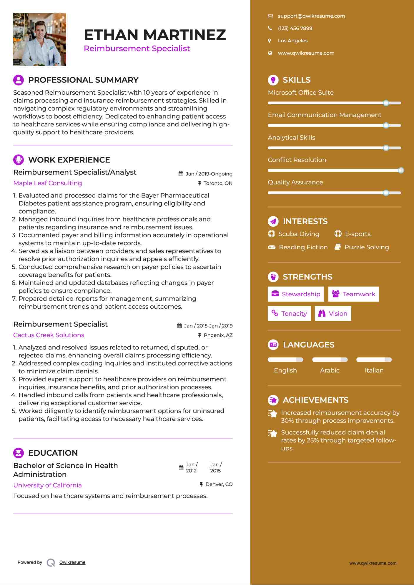 Reimbursement Specialist/Analyst Resume Format