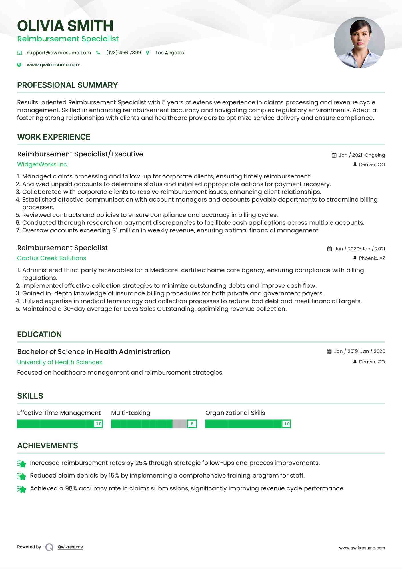 Reimbursement Specialist/Executive Resume Template