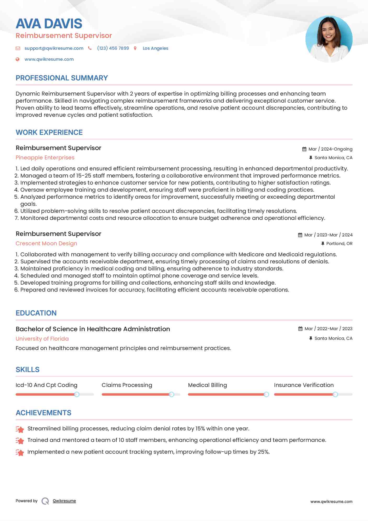 Reimbursement Supervisor Resume Format