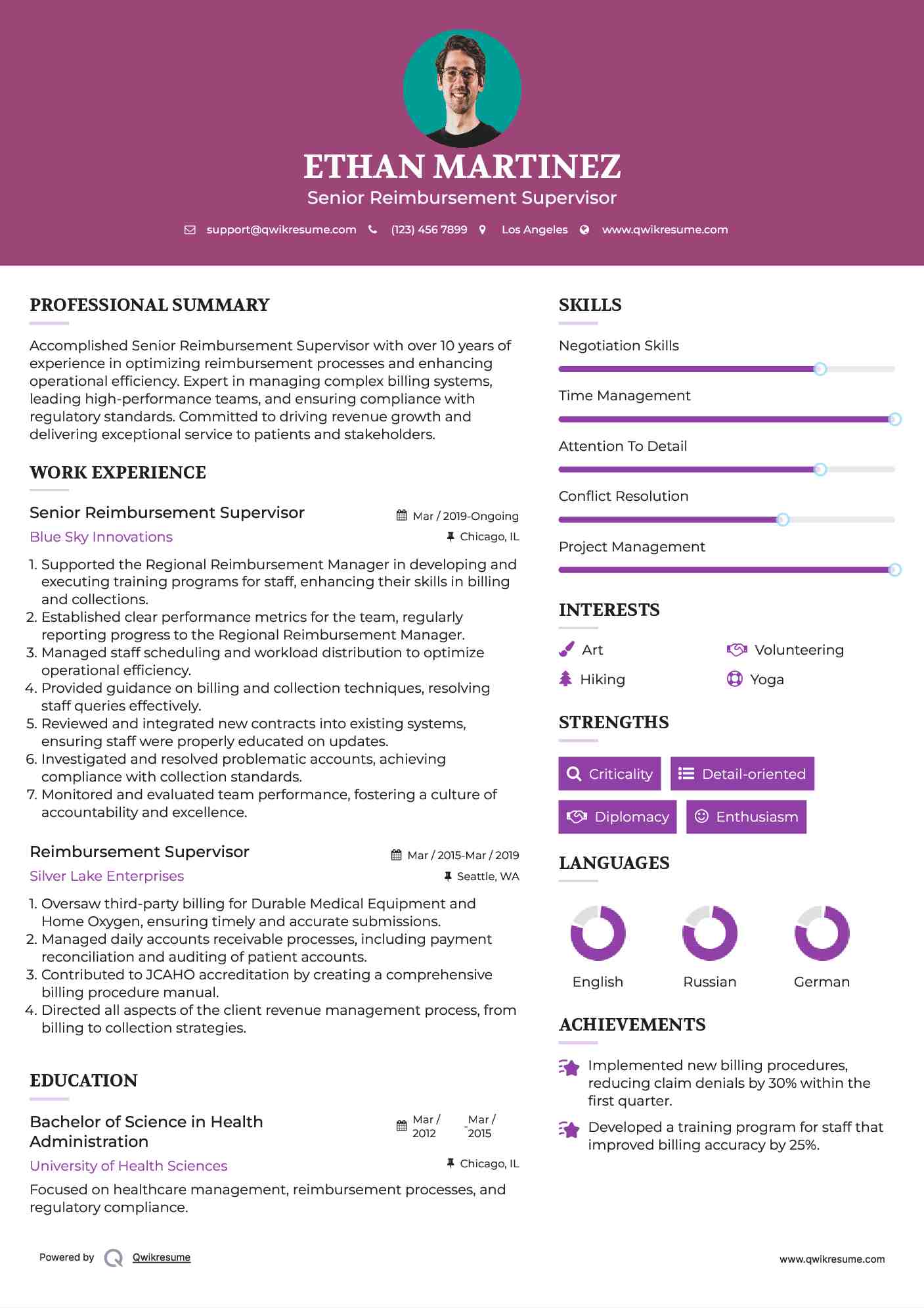 Senior Reimbursement Supervisor Resume Template