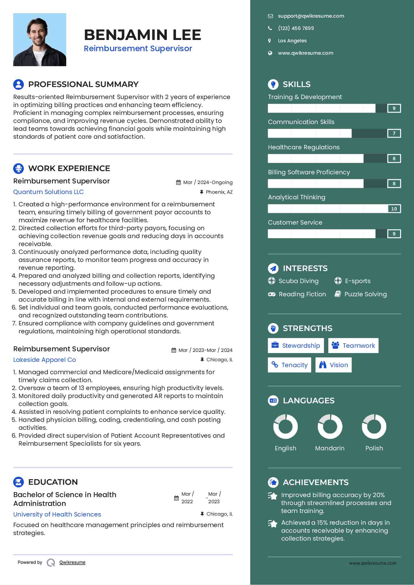 Reimbursement Supervisor Resume Format