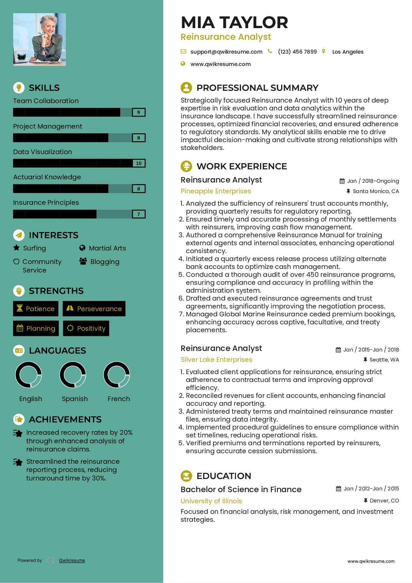 Reinsurance Analyst Resume Format