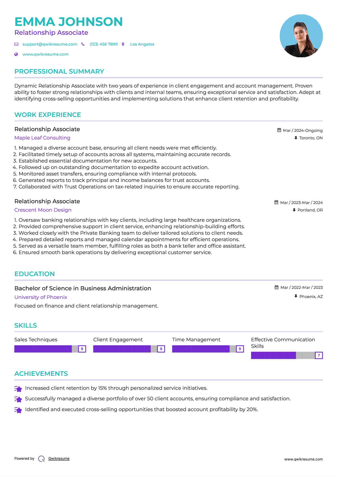 Relationship Associate Resume Sample