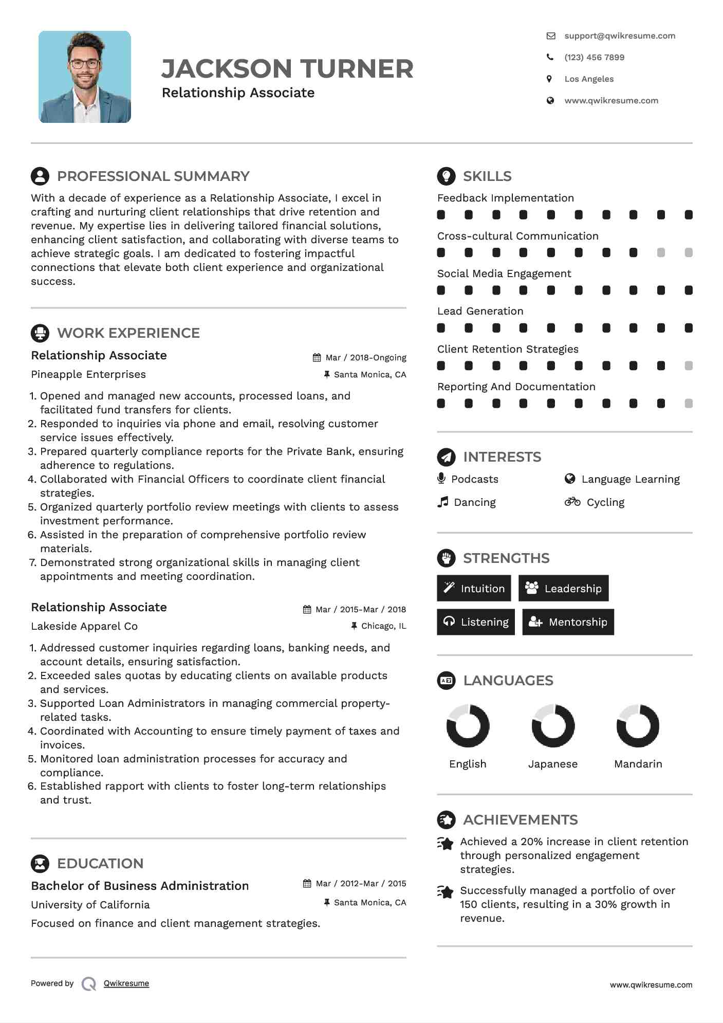 Relationship Associate Resume Sample