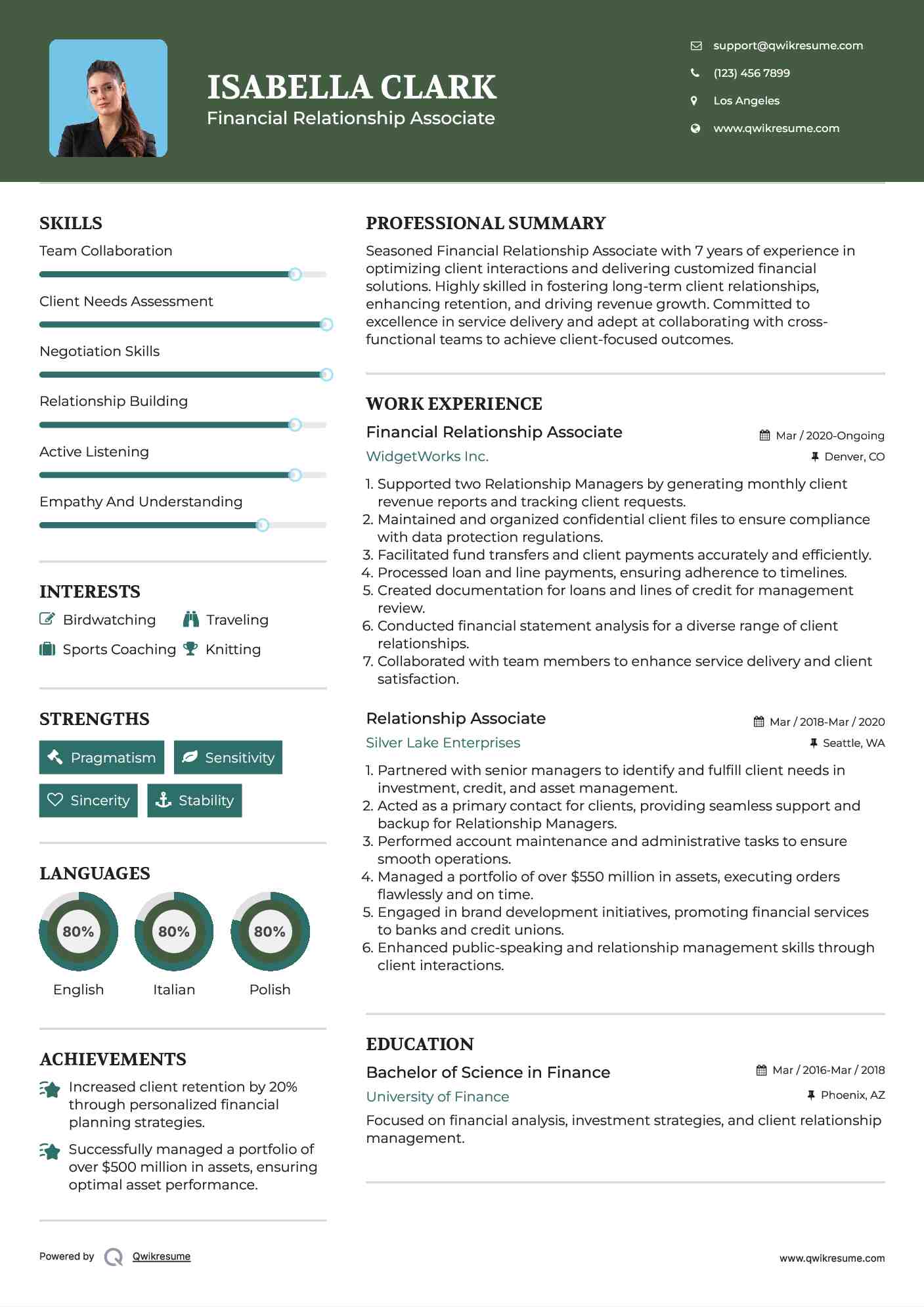 Financial Relationship Associate Resume Sample