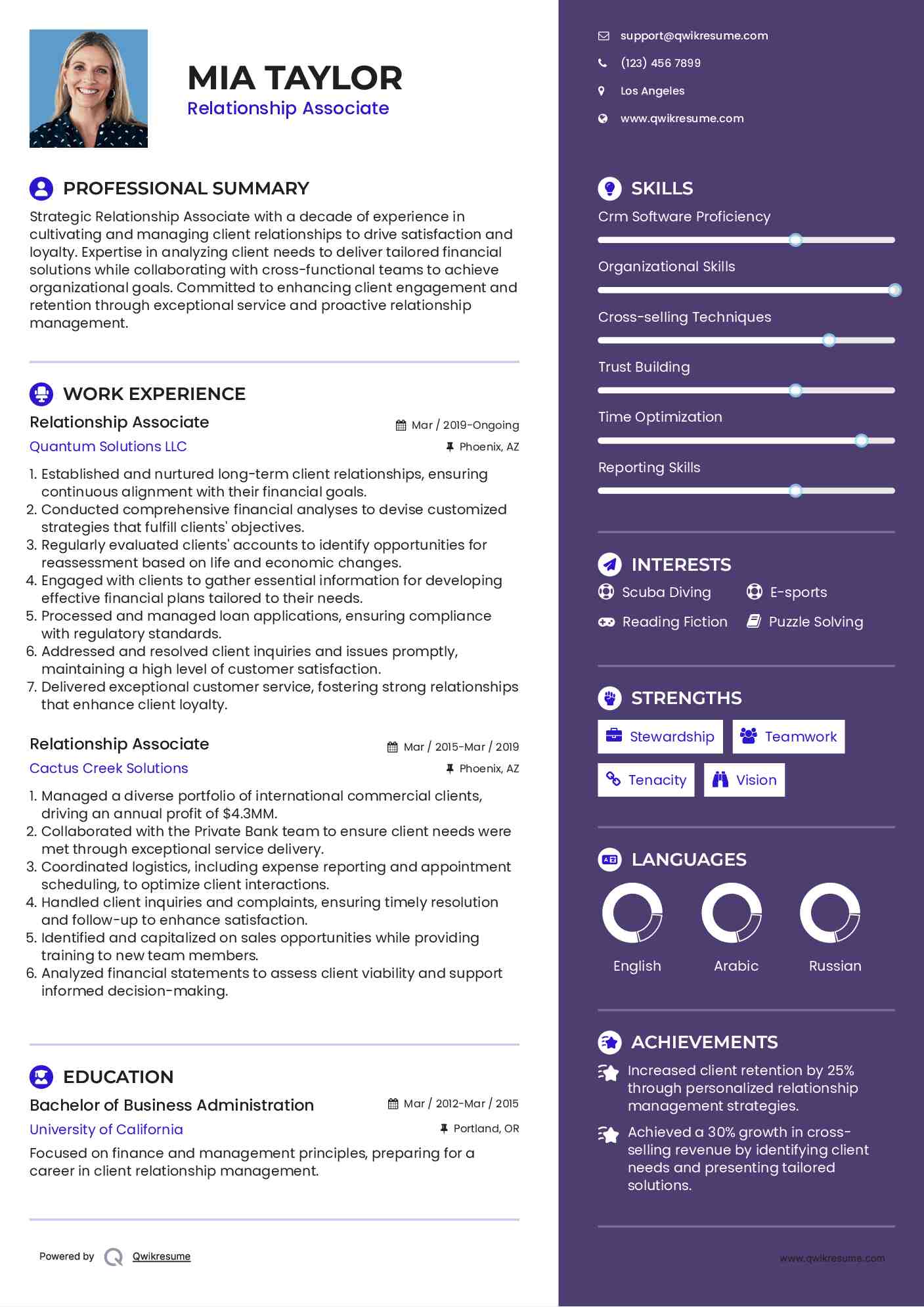 Relationship Associate Resume Template