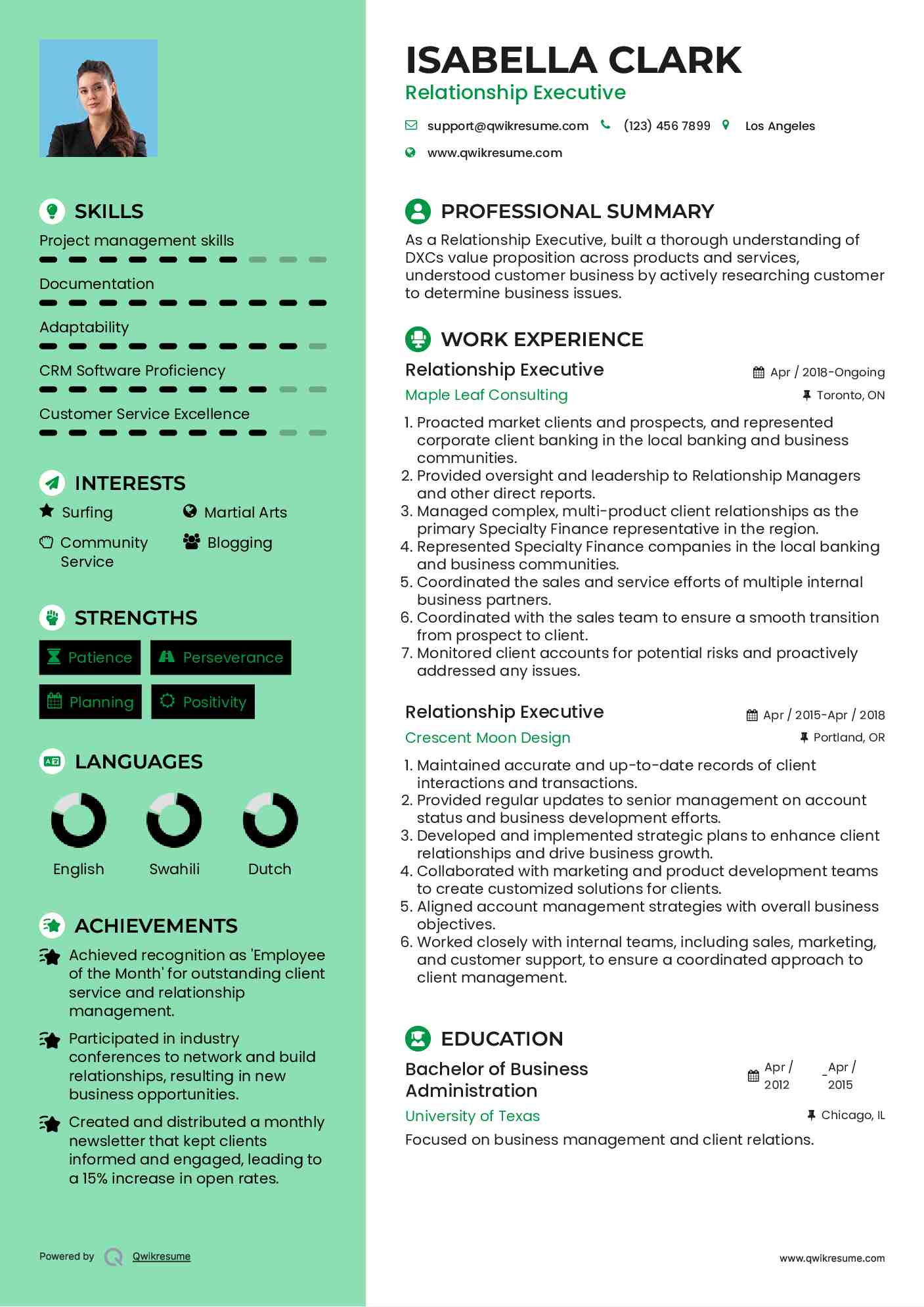 Relationship Executive Resume Sample