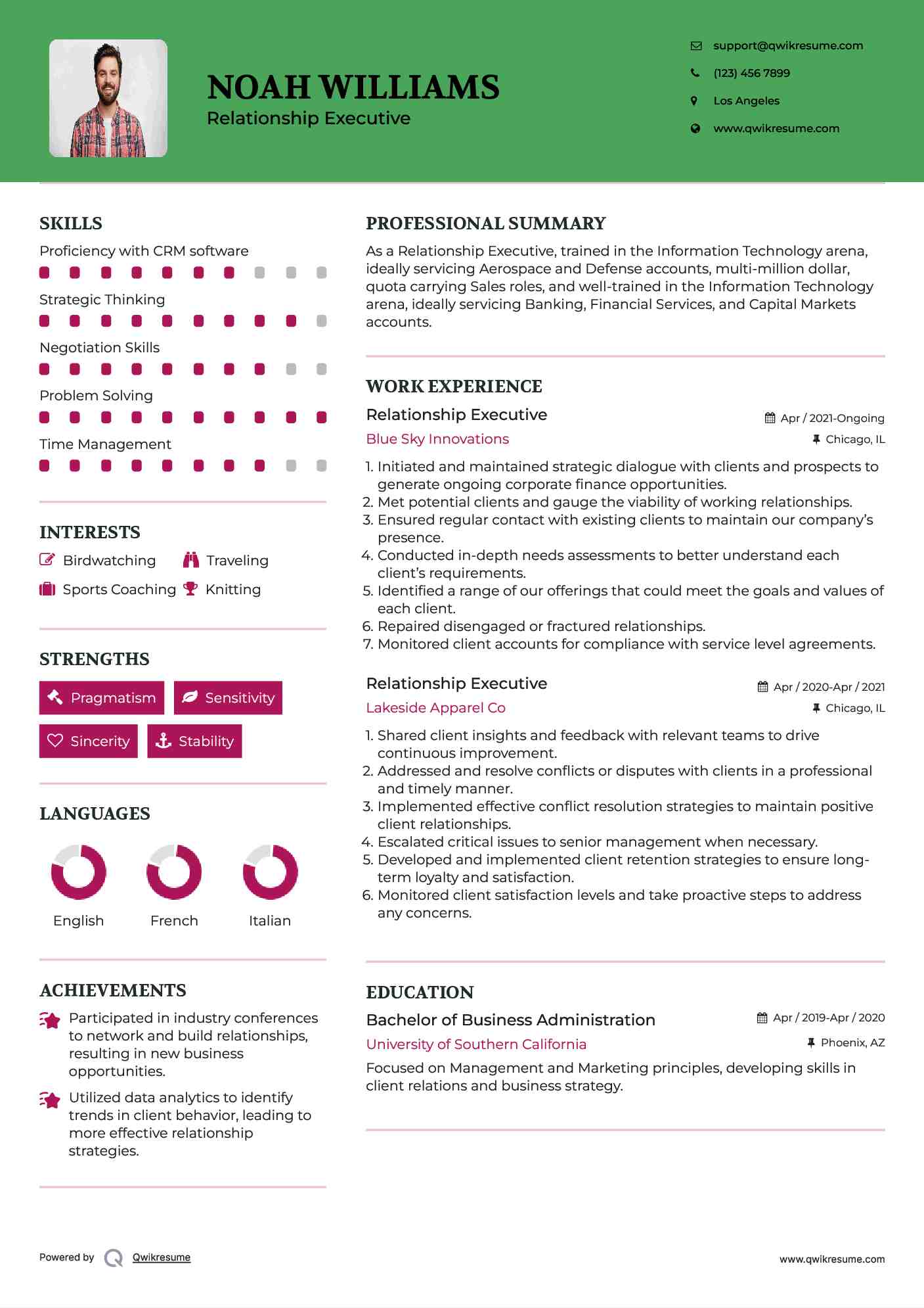 Relationship Executive Resume Sample