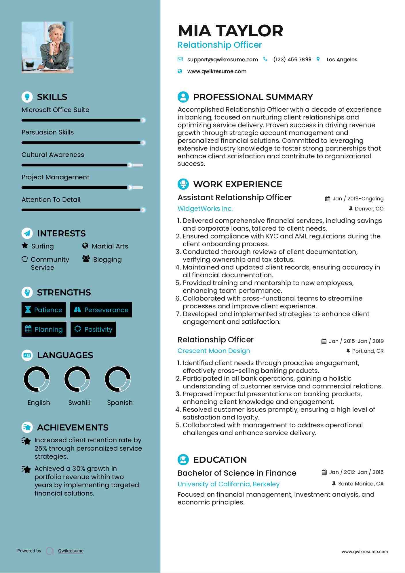 Assistant Relationship Officer Resume Model