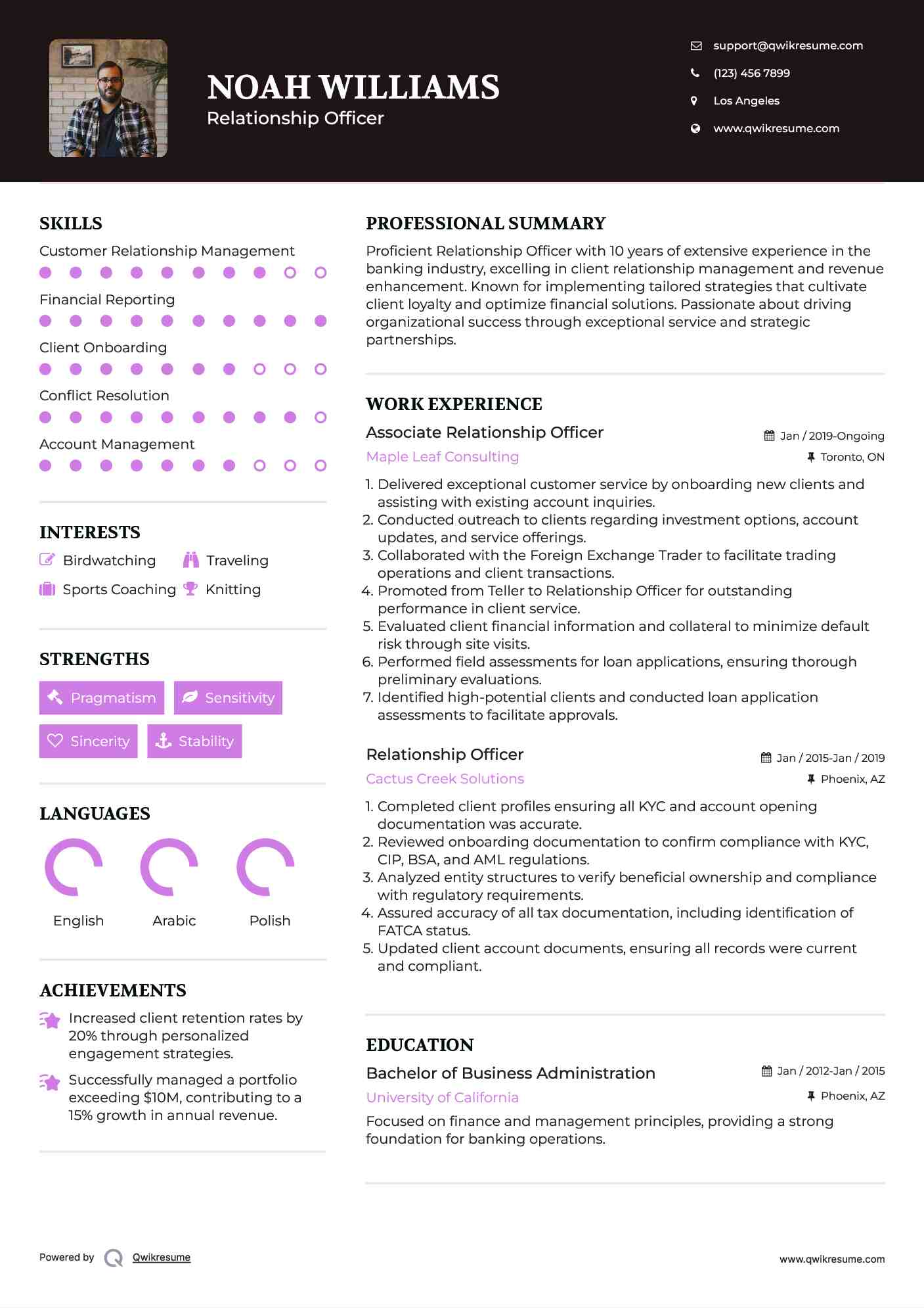 Associate Relationship Officer Resume Model