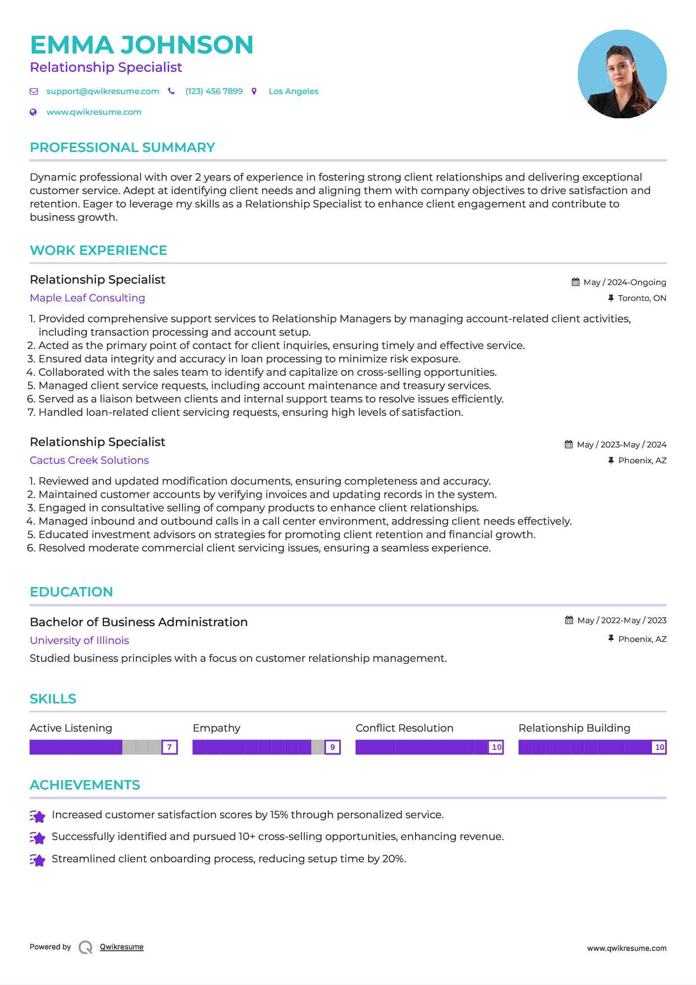 Relationship Specialist Resume Model