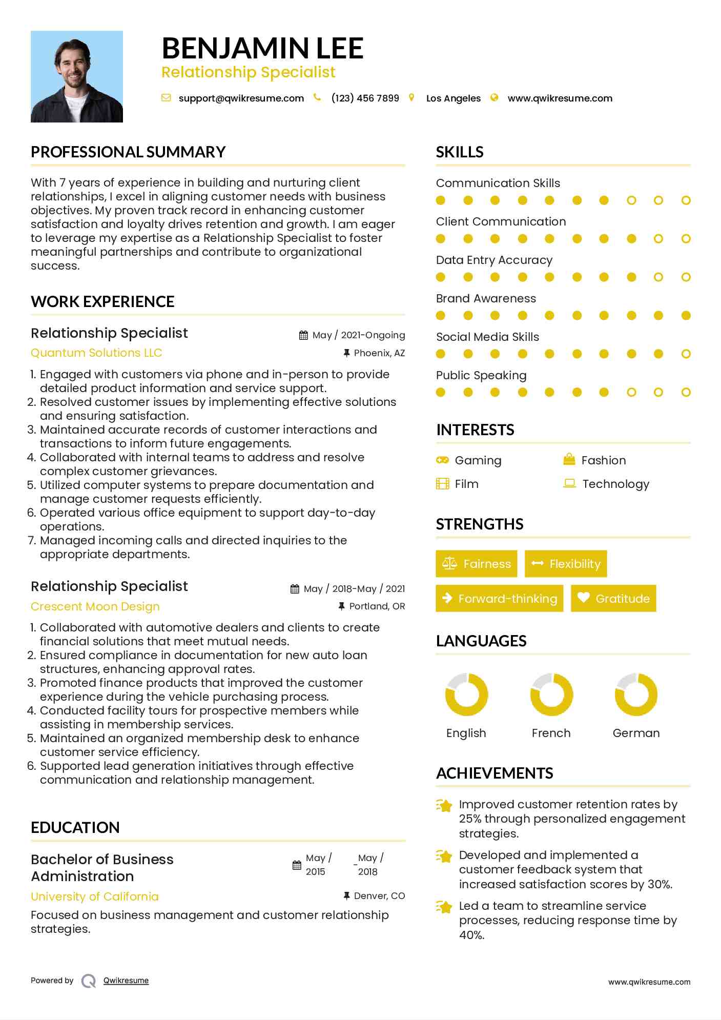 Relationship Specialist Resume Model