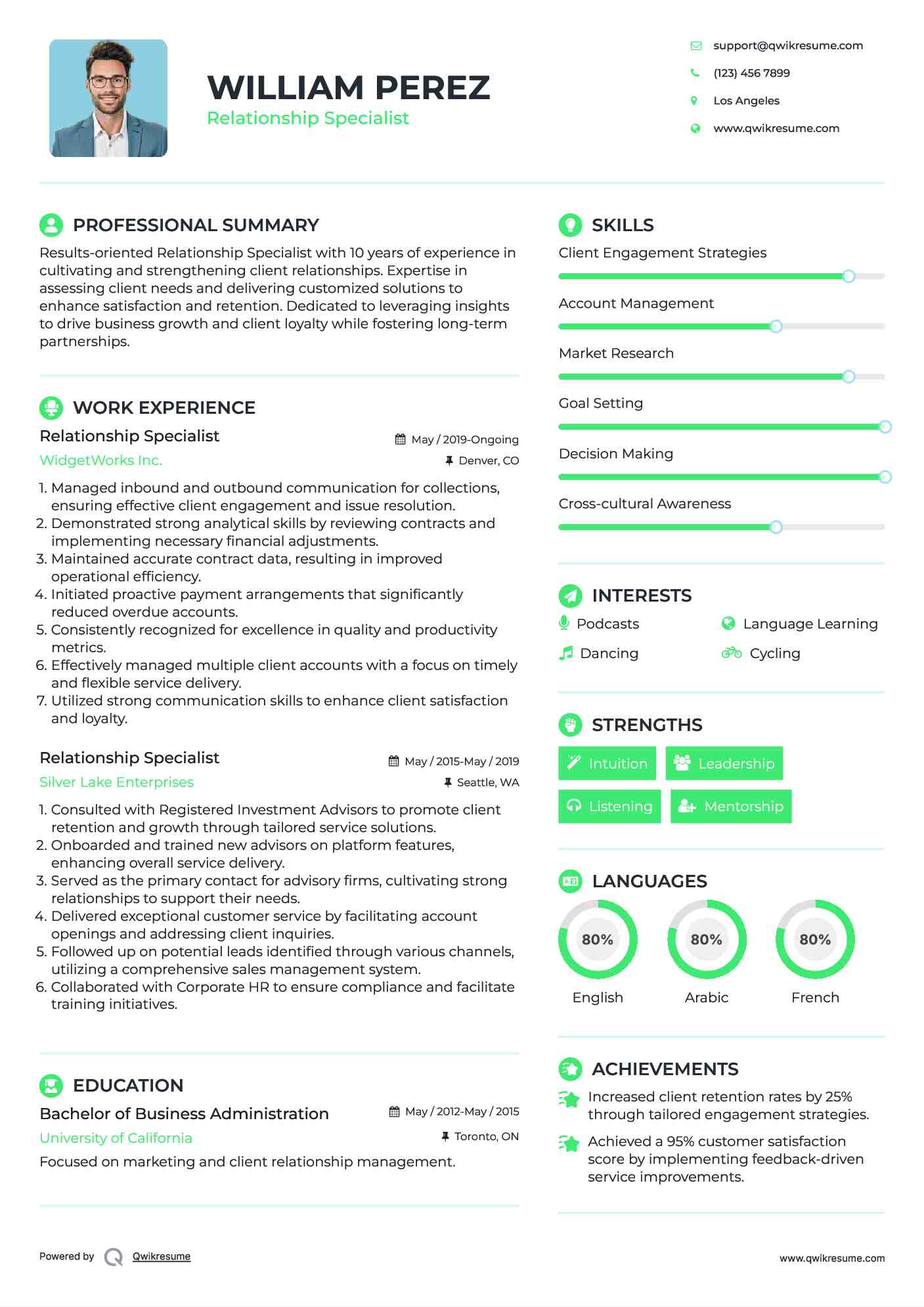 Relationship Specialist Resume Model