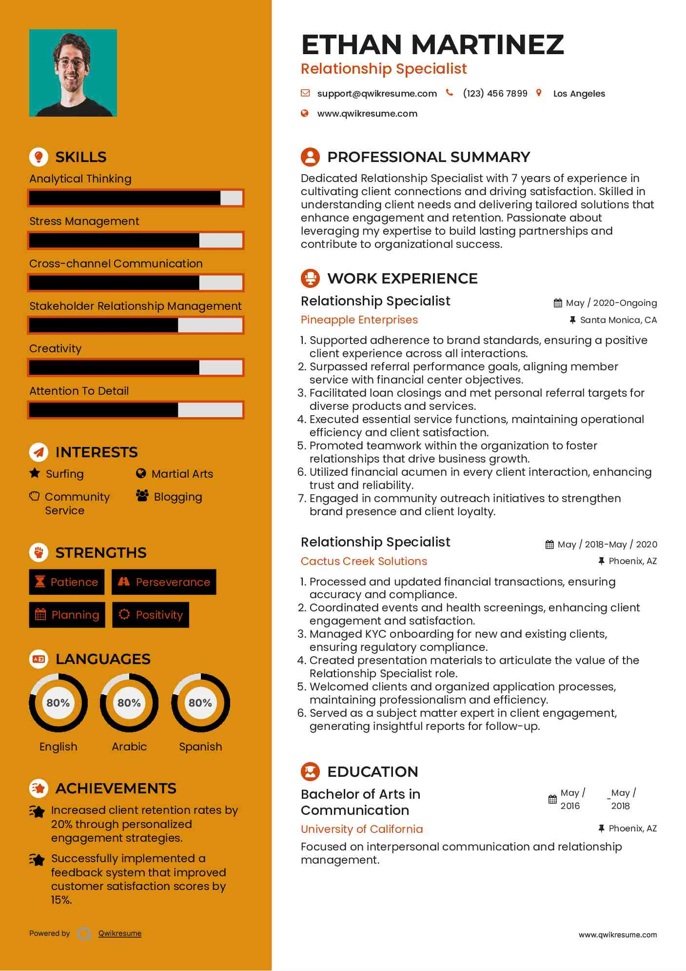 Relationship Specialist Resume Example