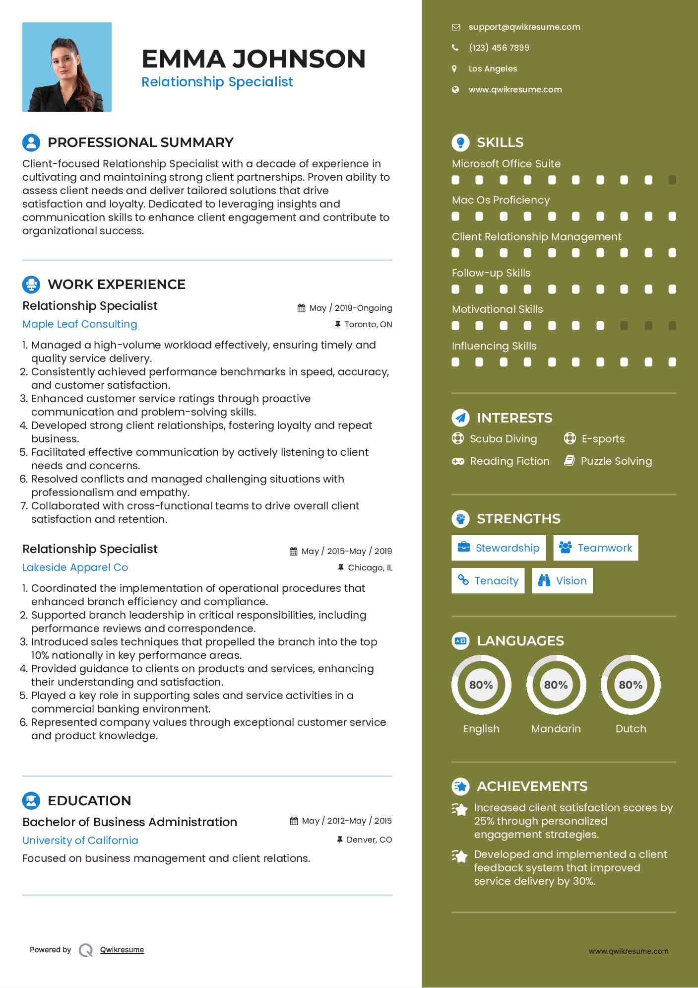 Relationship Specialist Resume Format