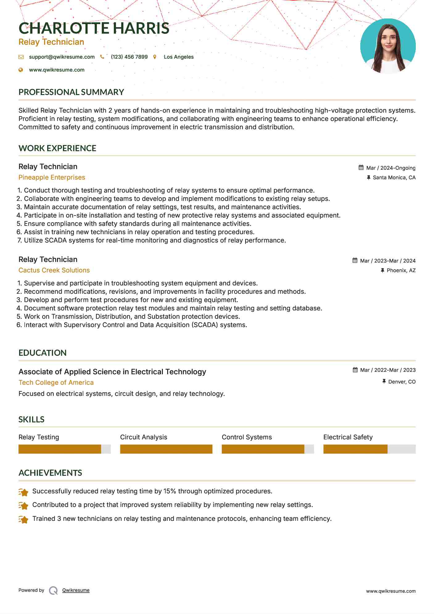 Relay Technician Resume Model