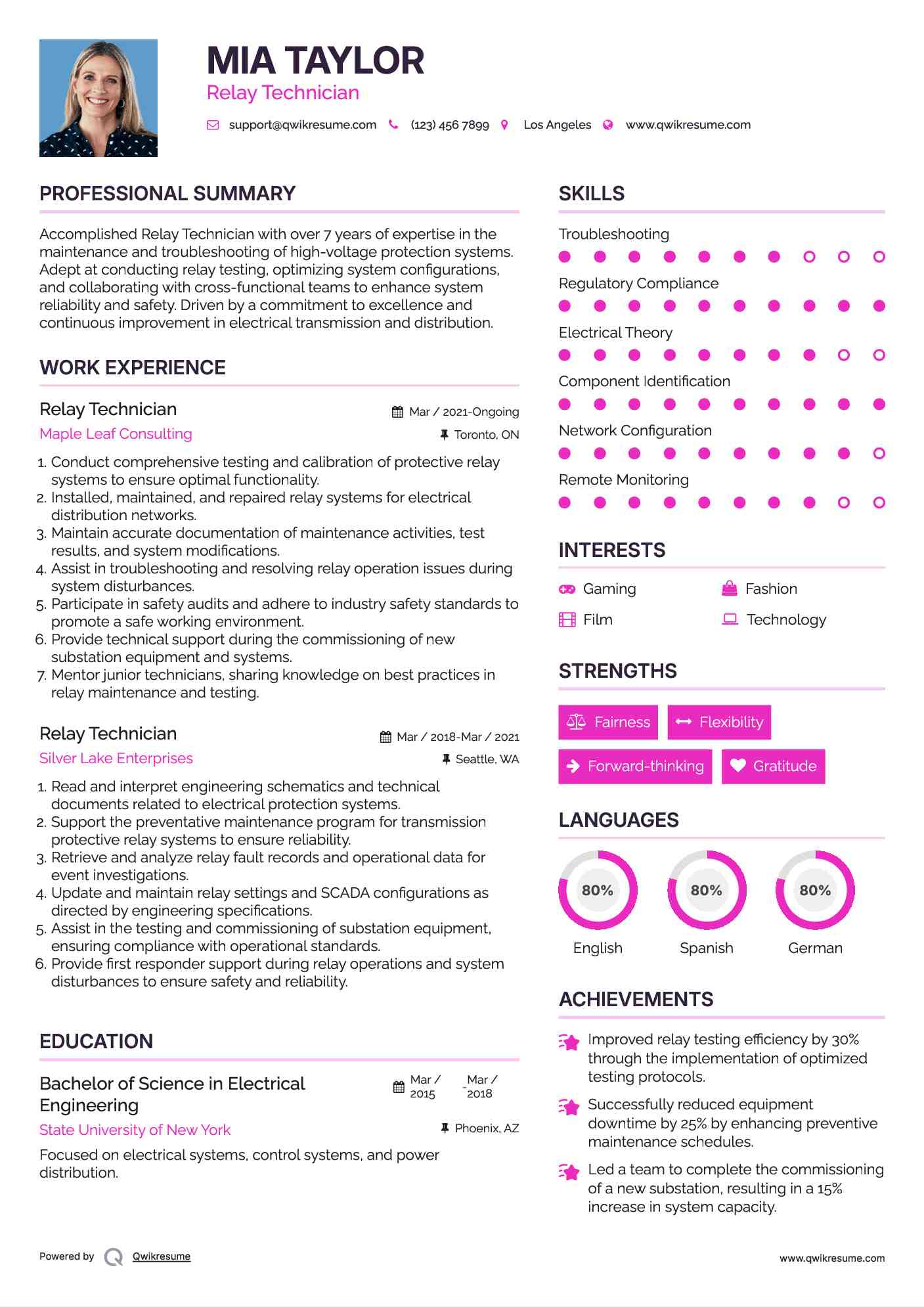 Relay Technician Resume Samples QwikResume
