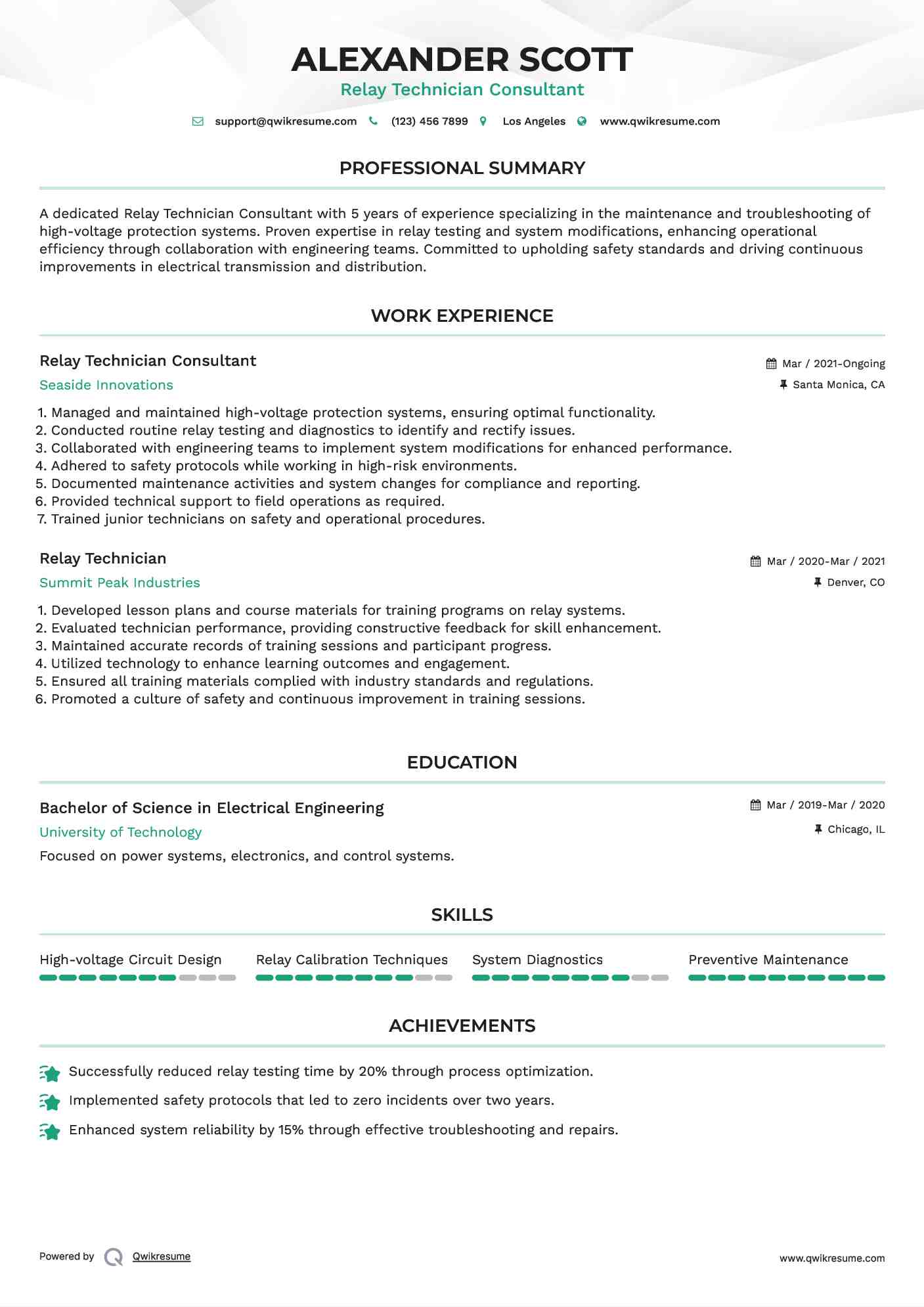 Relay Technician Resume Samples QwikResume