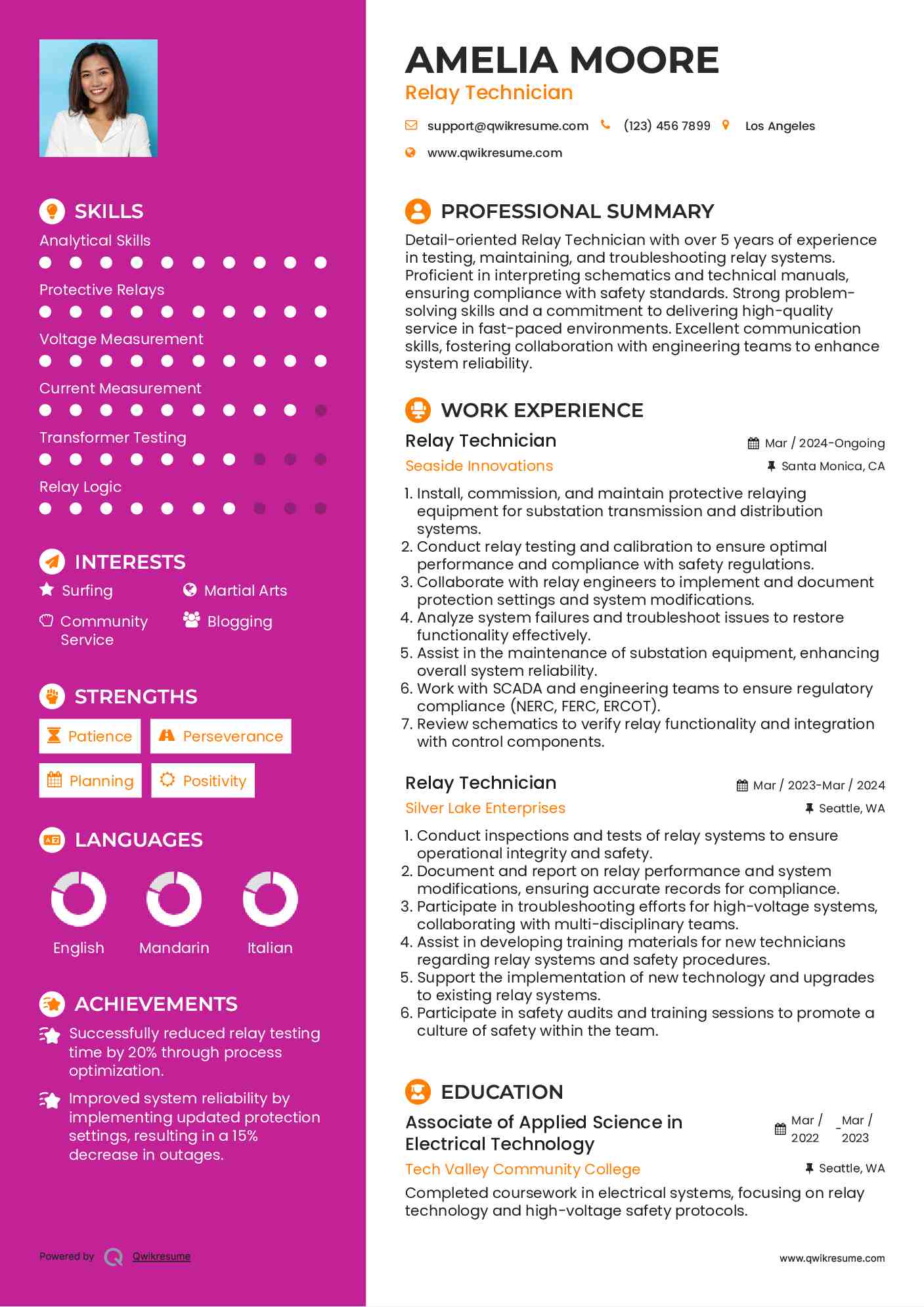 Relay Technician Resume Example