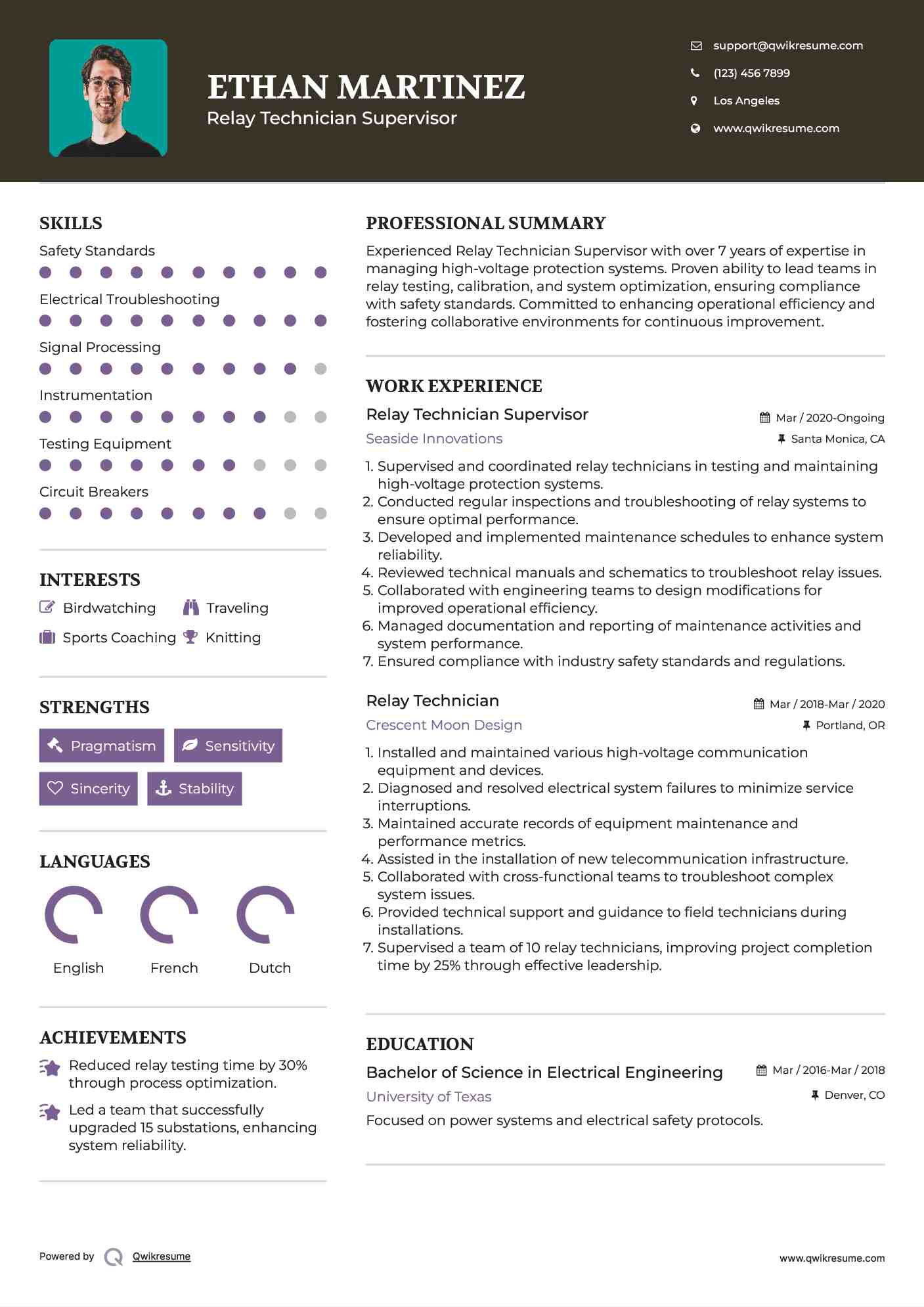 Relay Technician Supervisor Resume Format