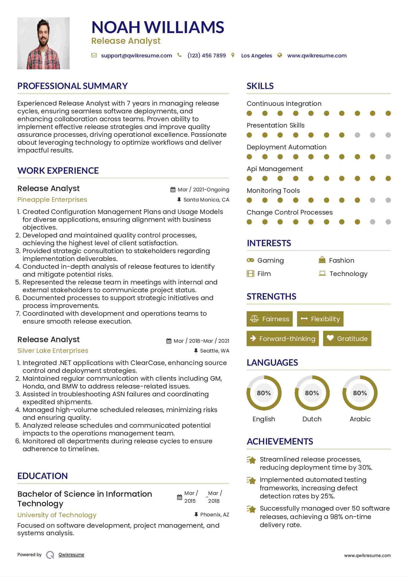 Release Analyst Resume Model