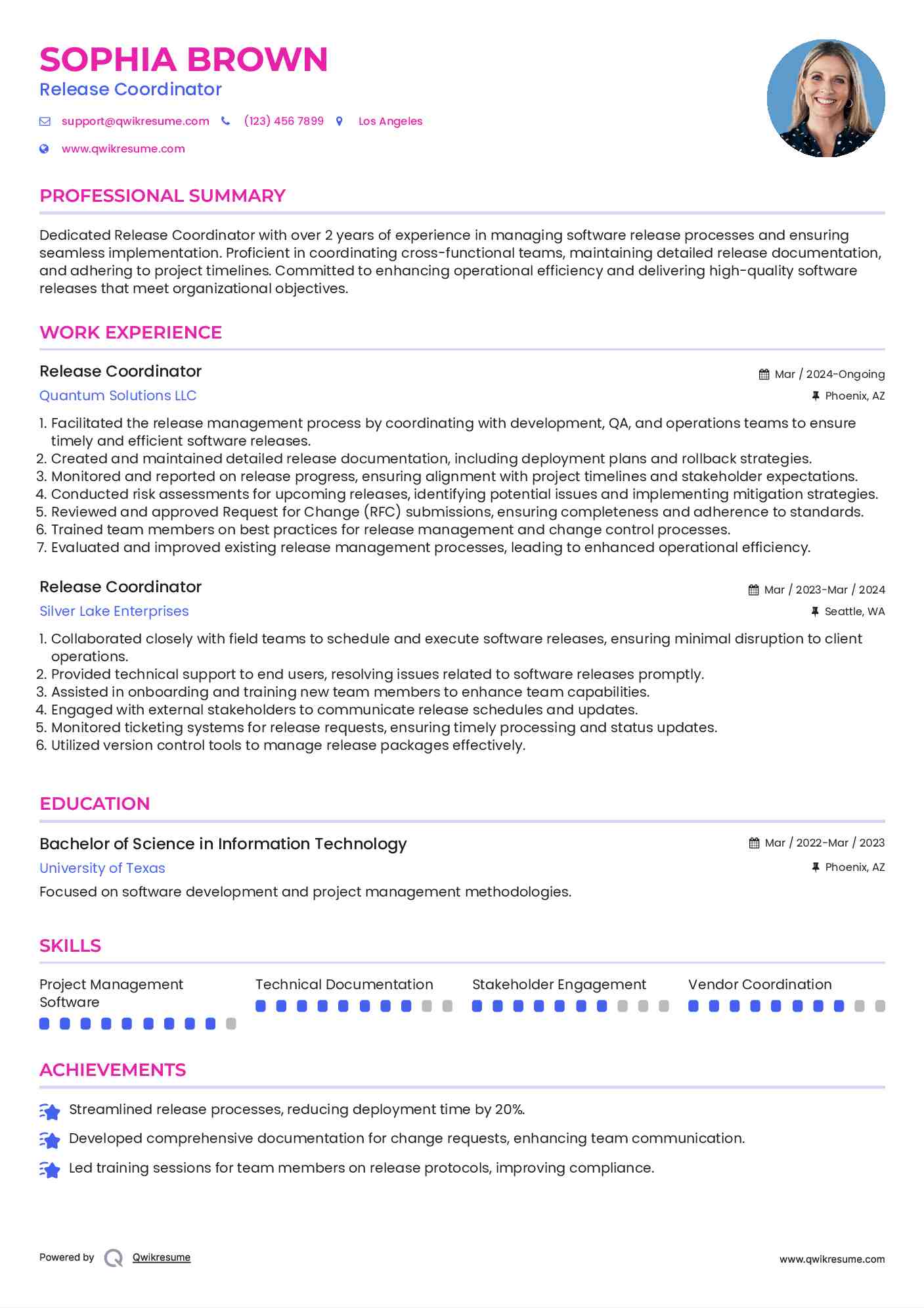 Release Coordinator Resume Model