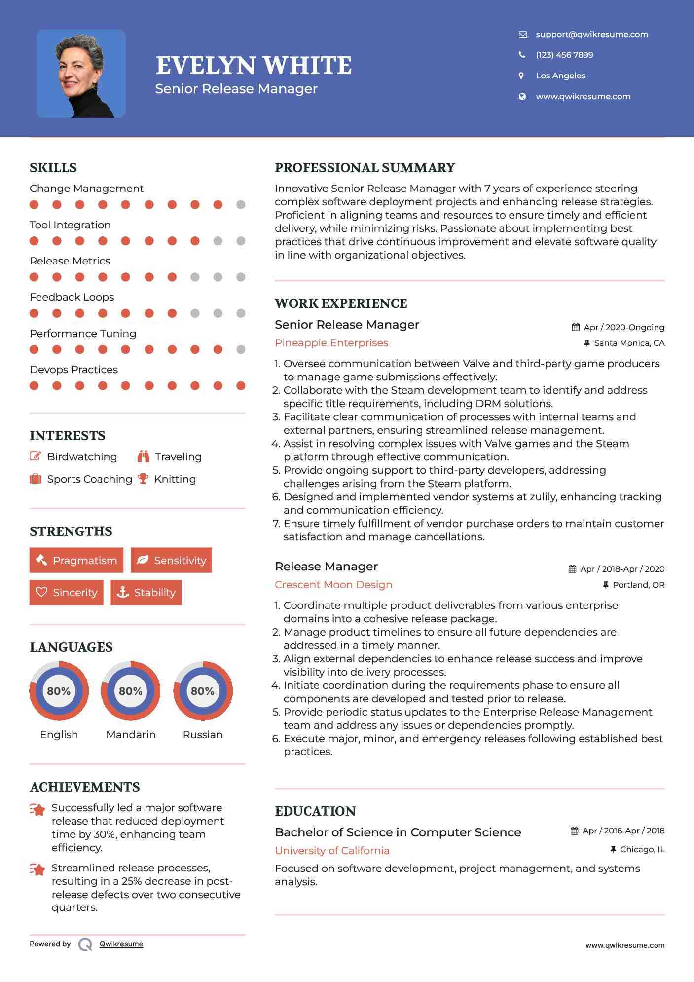 Senior Release Manager  Resume Format