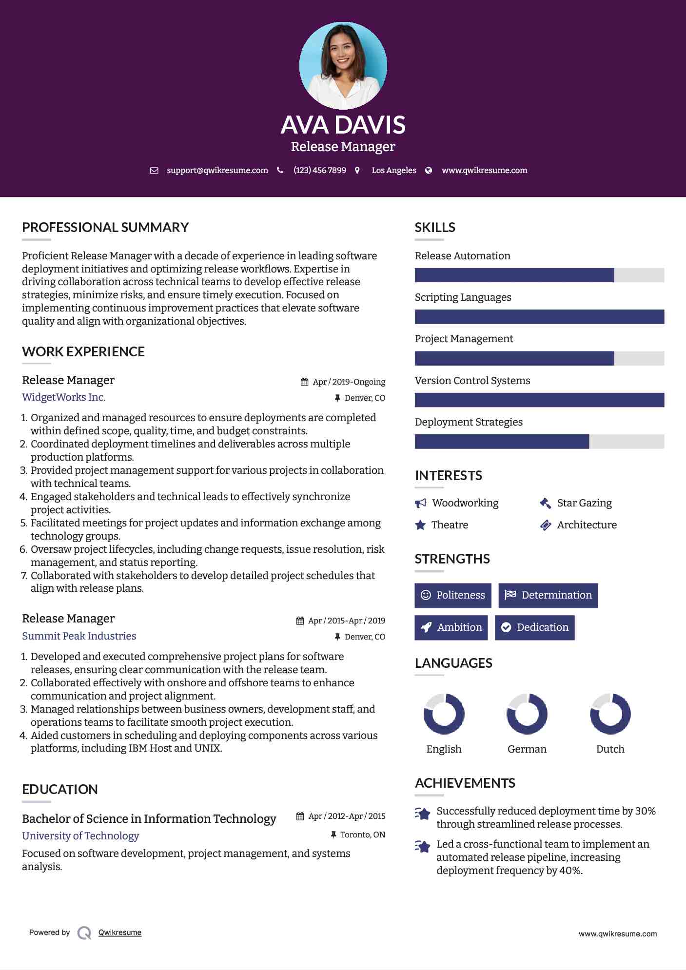 Release Manager Resume Template