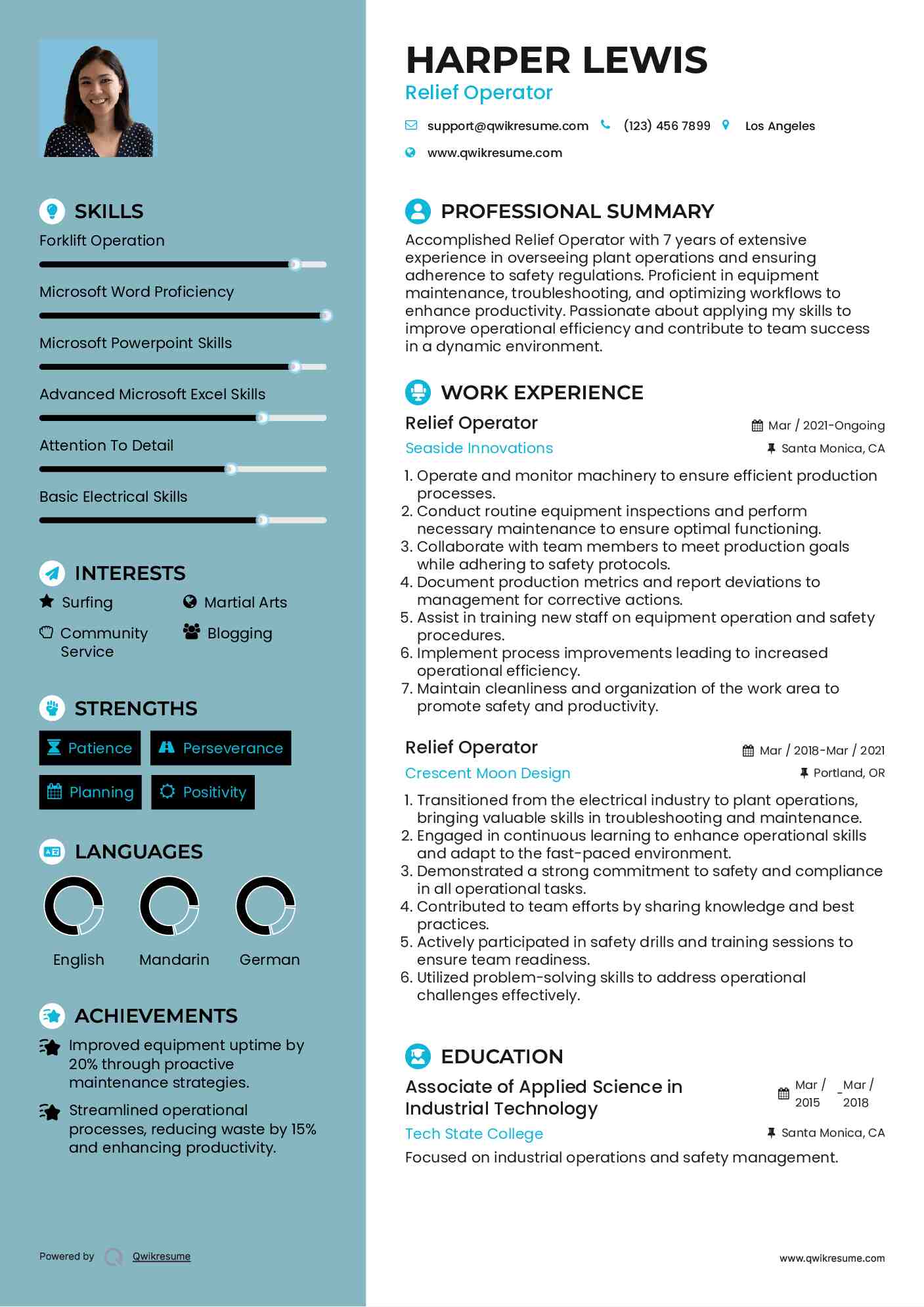 Relief Operator Resume Example
